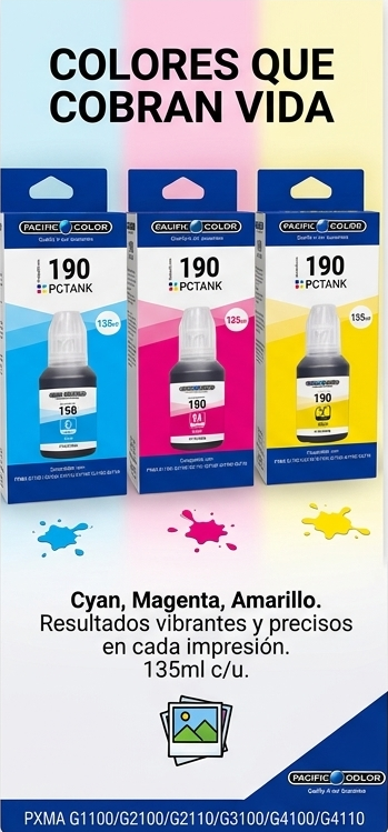 Kit 4 Tintas Alternativas 190 PCTANK Pacific Color Para Impresoras Canon-2