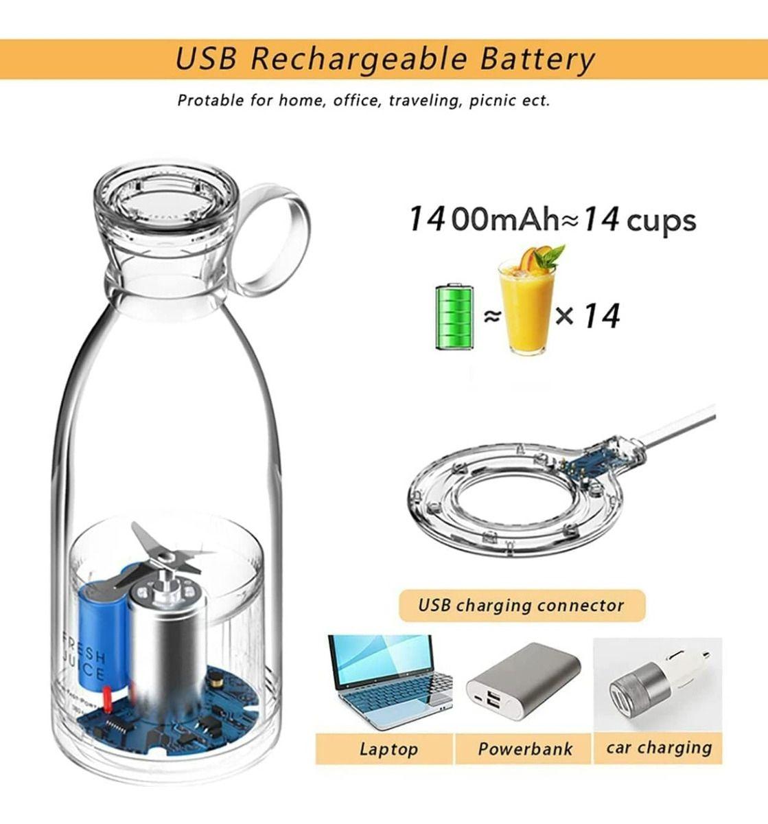 Juguera Batidora Licuadora Vaso Personal Recargable Portatil-5
