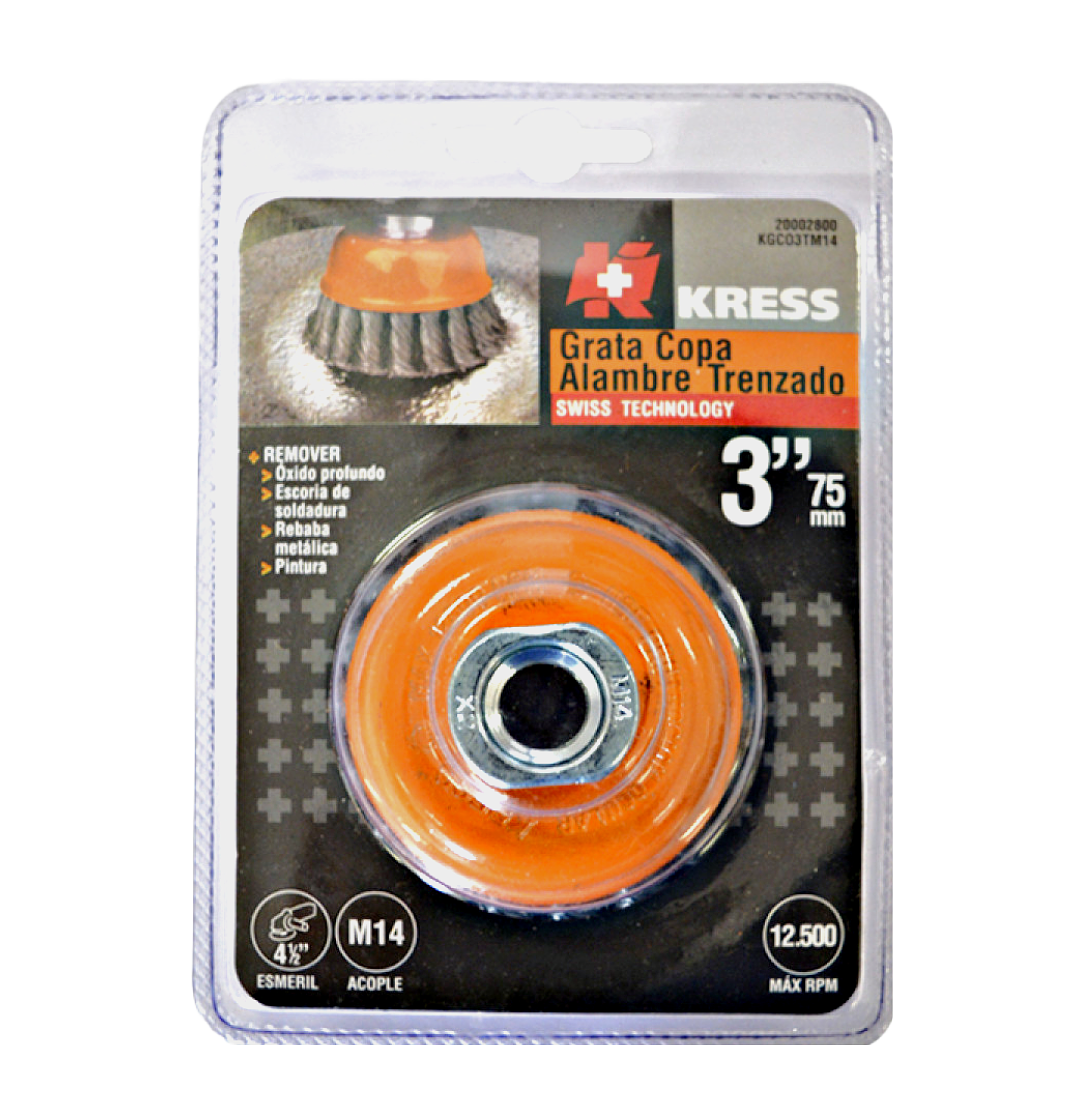 Grata Copa  3" alambre Trenzado M14 KRESS Hela-1