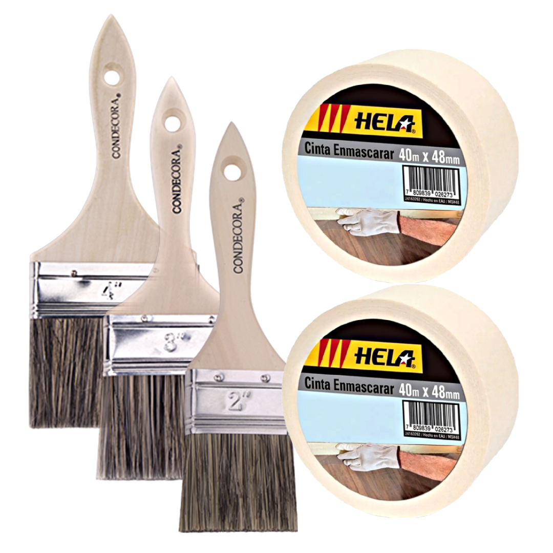 Set Pintado 2x3 Brochas pintor Cinta Enmascarar-0