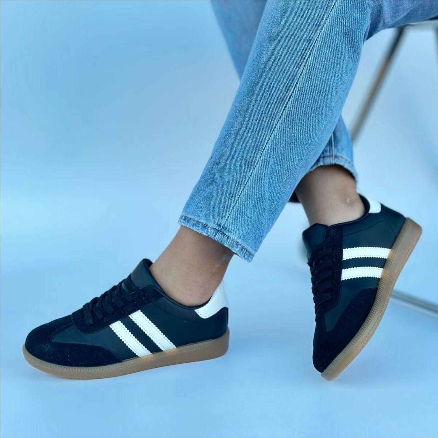 Zapatilla Plana Mujer  Negro Blanco-3