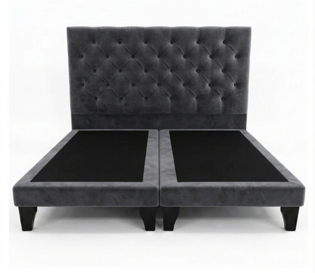 CAMA2 PLAZAS CAPITONE BASE DIVIDIDA GRIS OSCURO FELPA-2