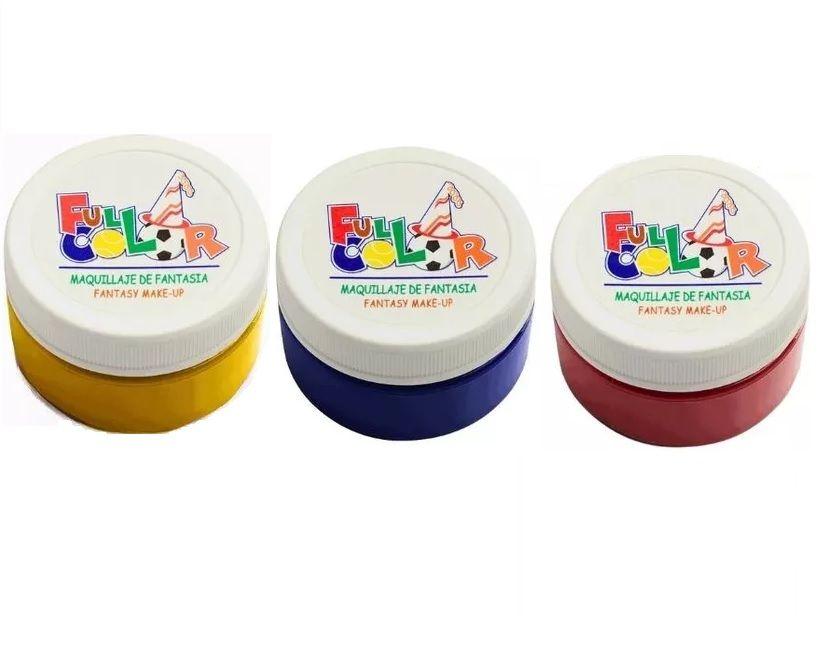 Pack 3 Pinturas Maquillaje Fantasía Full Color (Amarillo Azul Rojo)-0