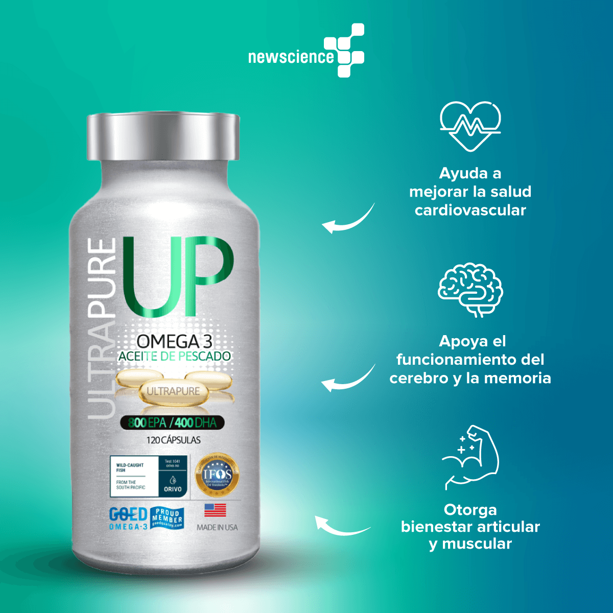 Omega 3 Up Ultrapure 800 EPA y 400 DHA 120 Cápsulas-2