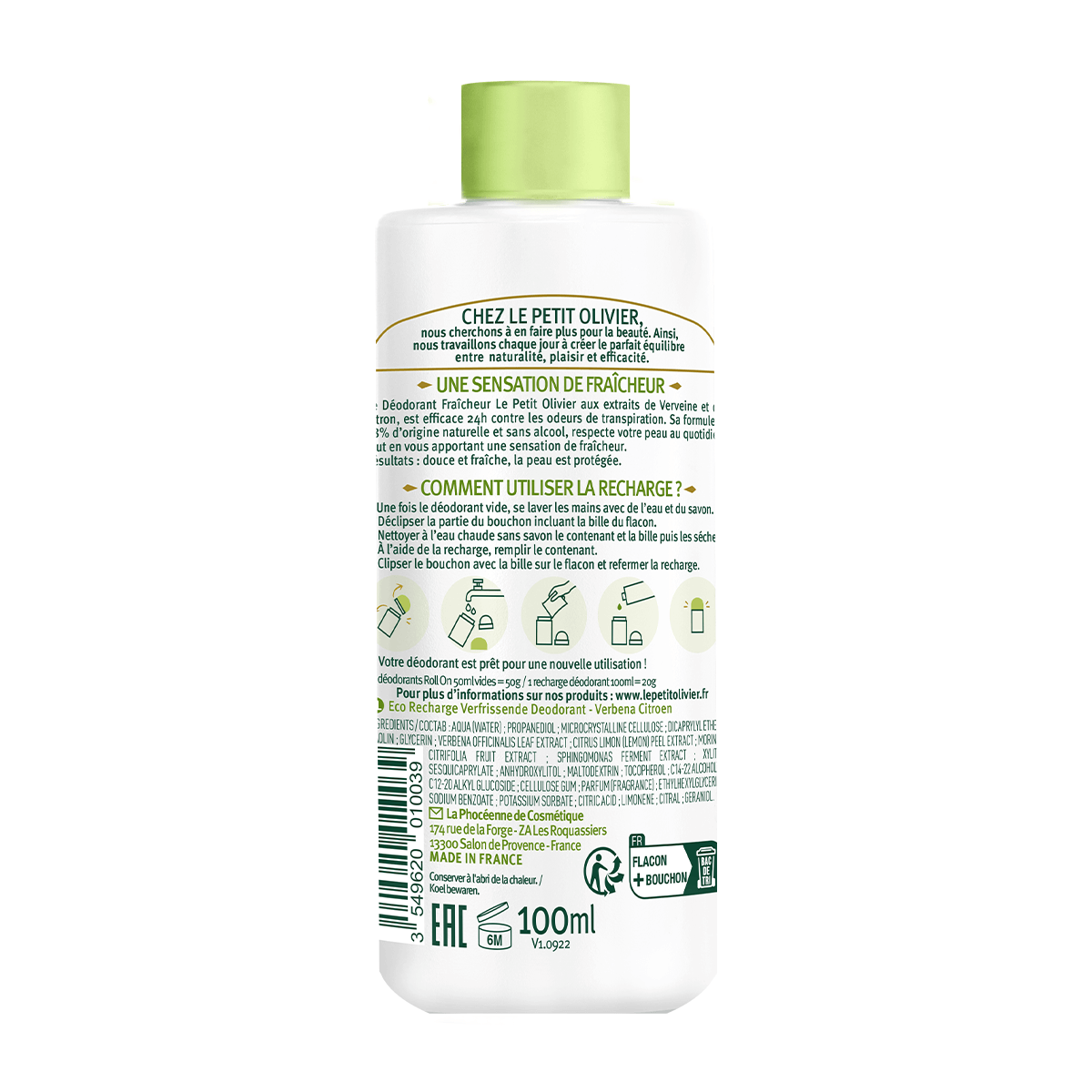 Eco Refill Desodorante Verbena Limón 100ml, Le Petit Olivier-1