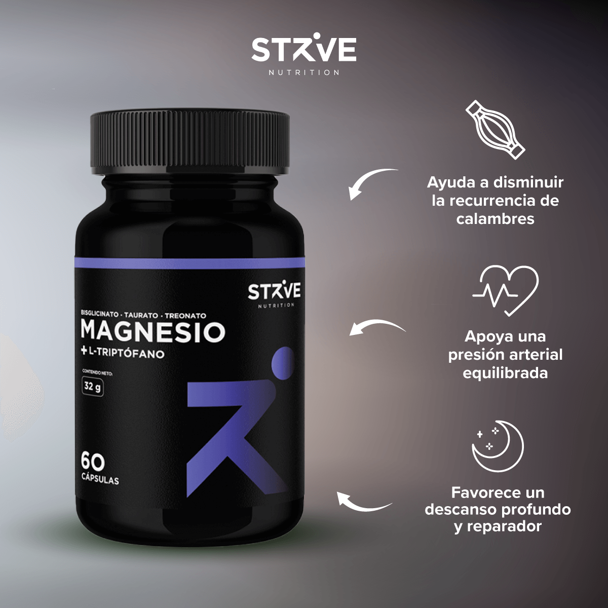 Strive magnesio + Triptófano 60 cápsulas-2