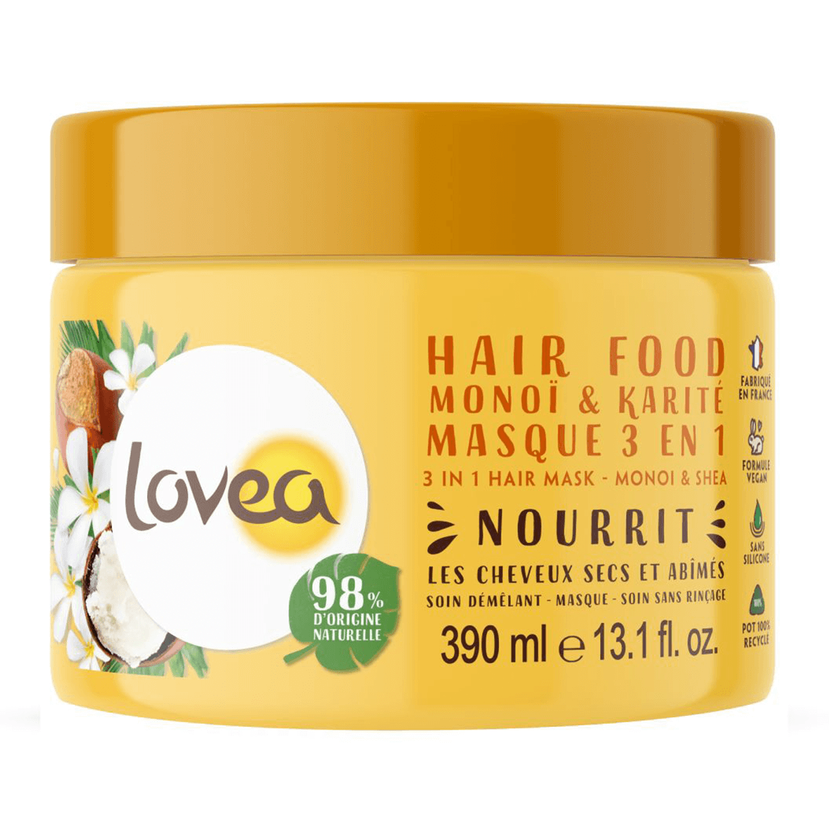 Mascara Cabello Seco y Dañado 3 en 1 Monoi Karité 390ml, Lovea-0