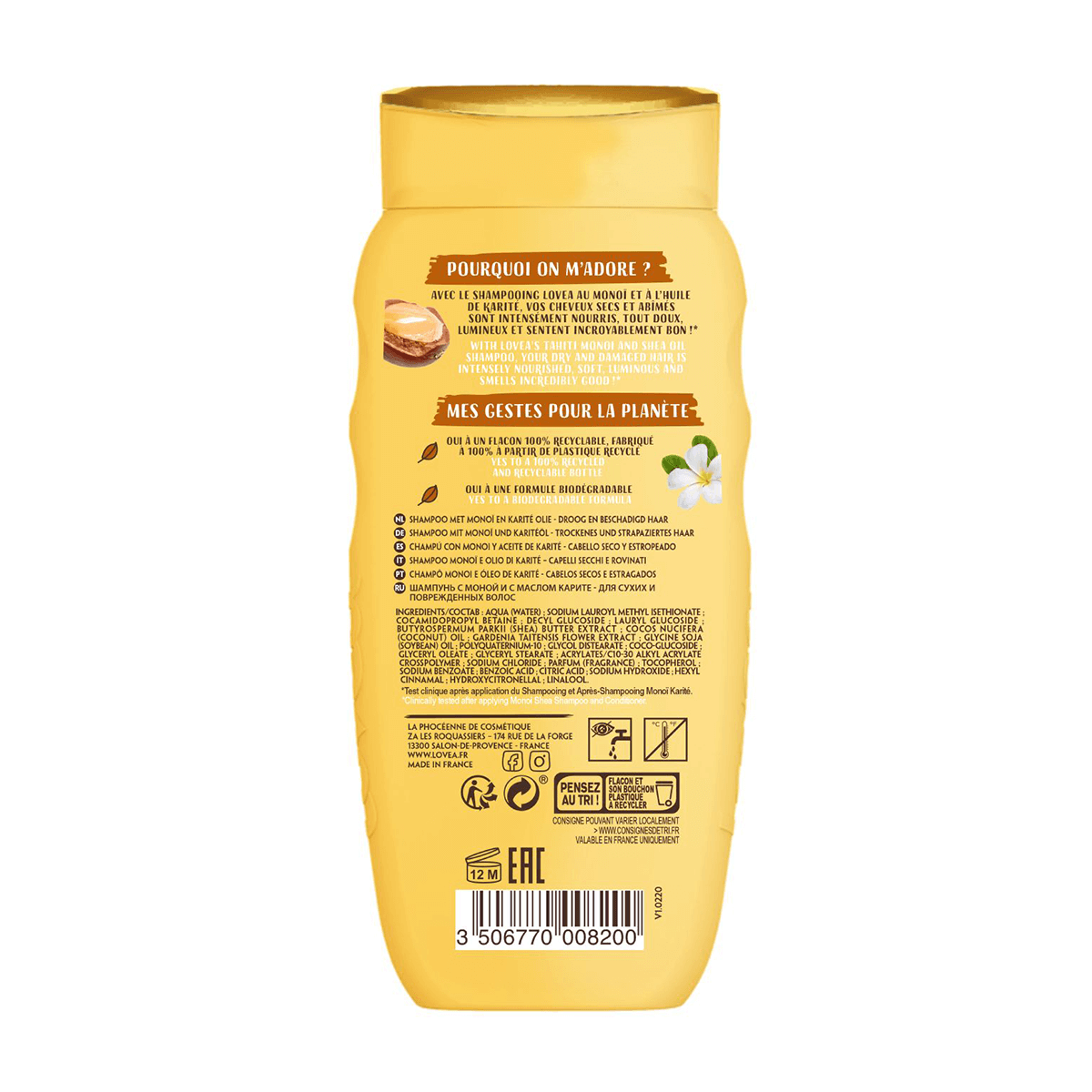 Shampoo Cabello Seco y Dañado Monoi Karité 250ml, Lovea-1