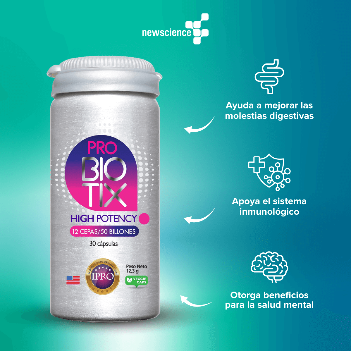 Newscience Probiotix High Potency probiótico 30 cápsulas-2