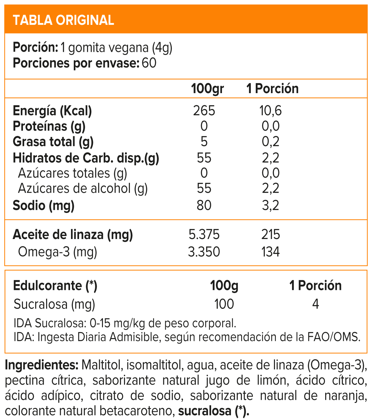 Omega 3 vegano 60 gomitas naranja, Sunvit Life-1
