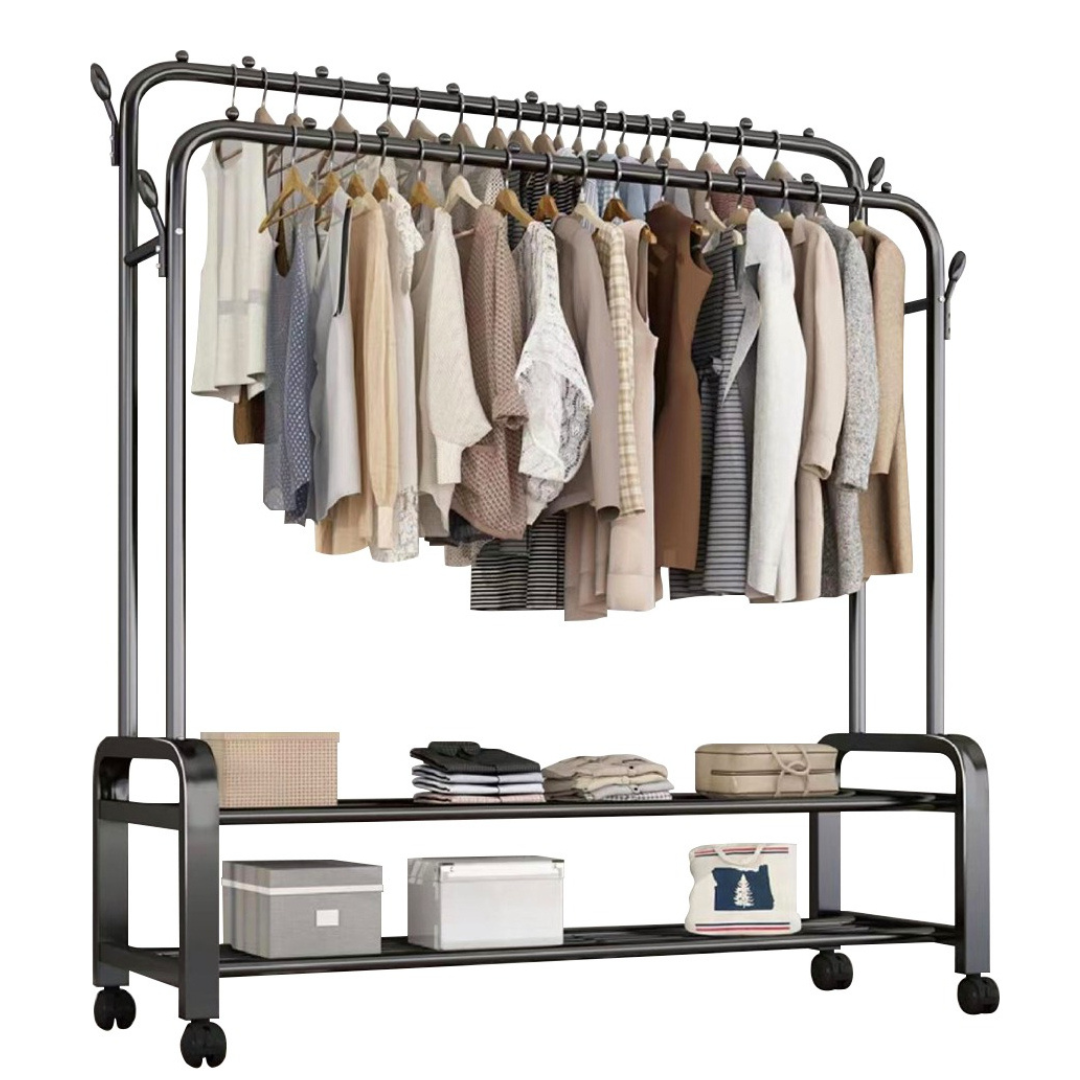 Perchero Colgador De Ropa Doble Metálico Resistente Negro-0