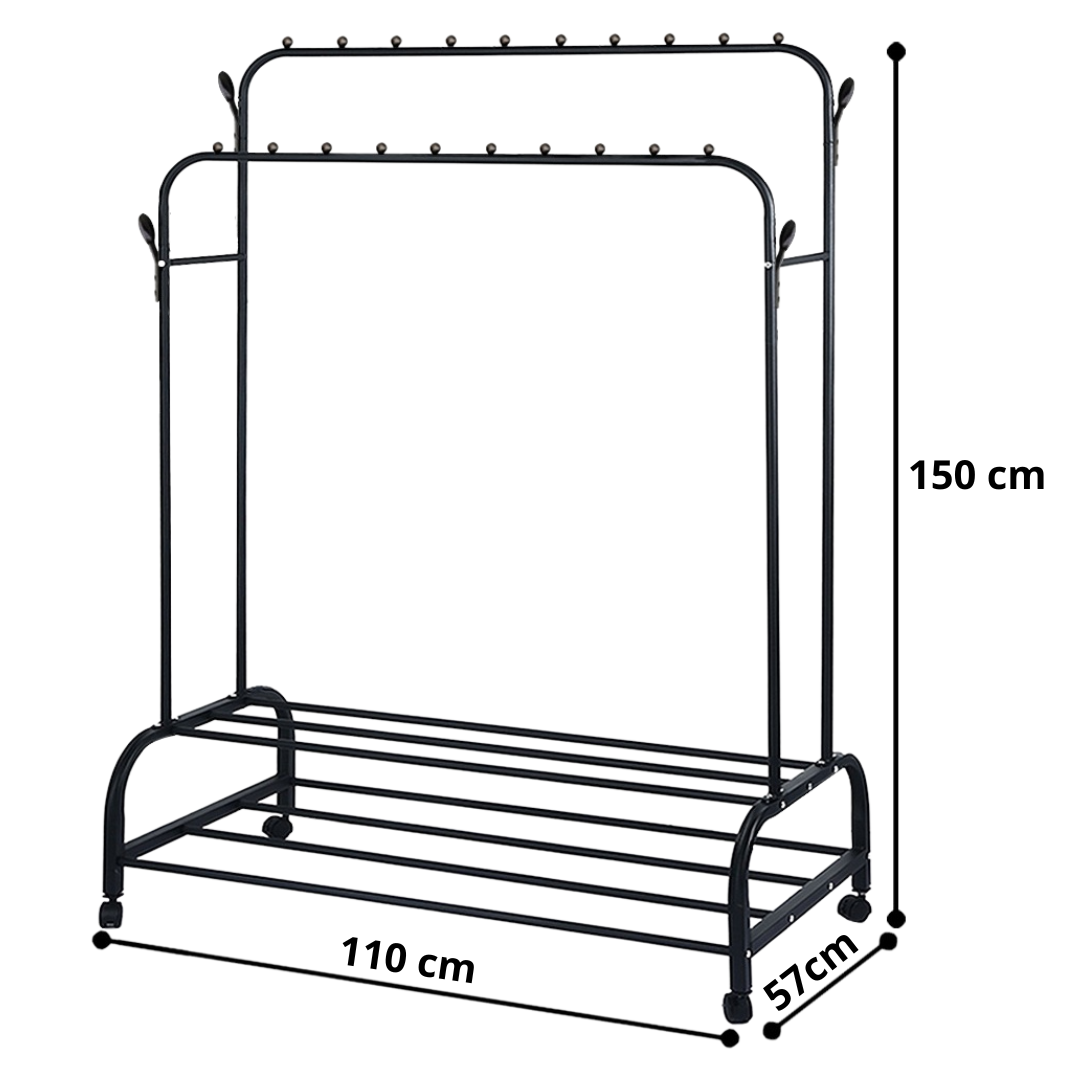 Perchero Colgador De Ropa Doble Metálico Resistente Negro-1