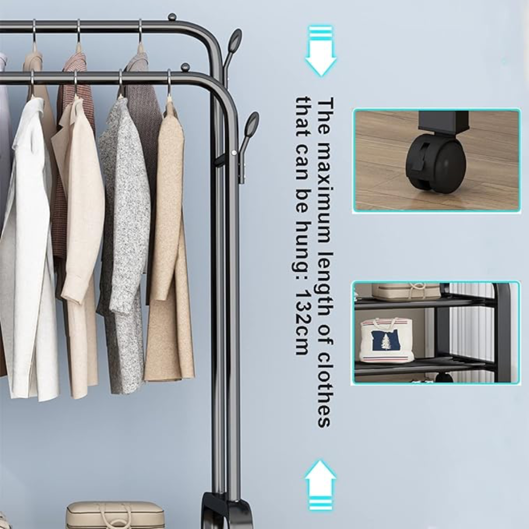 Perchero Colgador De Ropa Doble Metálico Resistente Negro-5