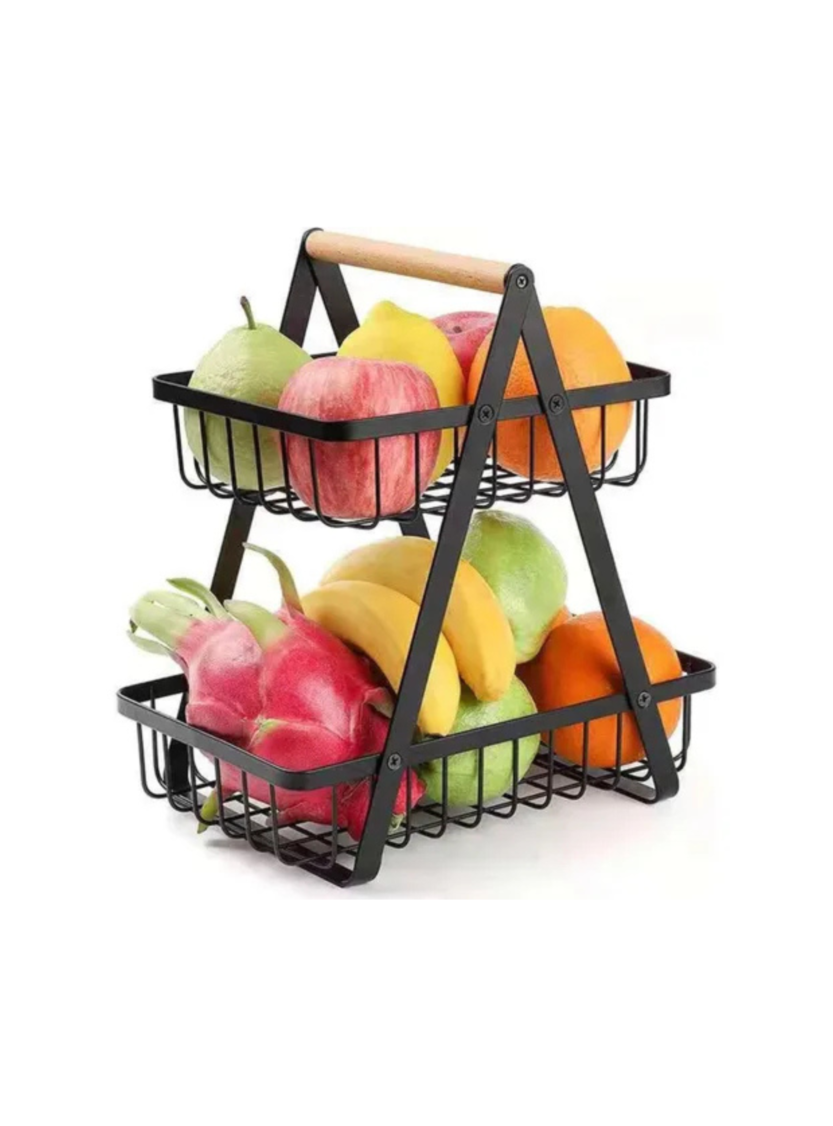 Frutero De Mesa Canasto Para Frutas Cocina Hogar 2 Niveles Color Negro-0