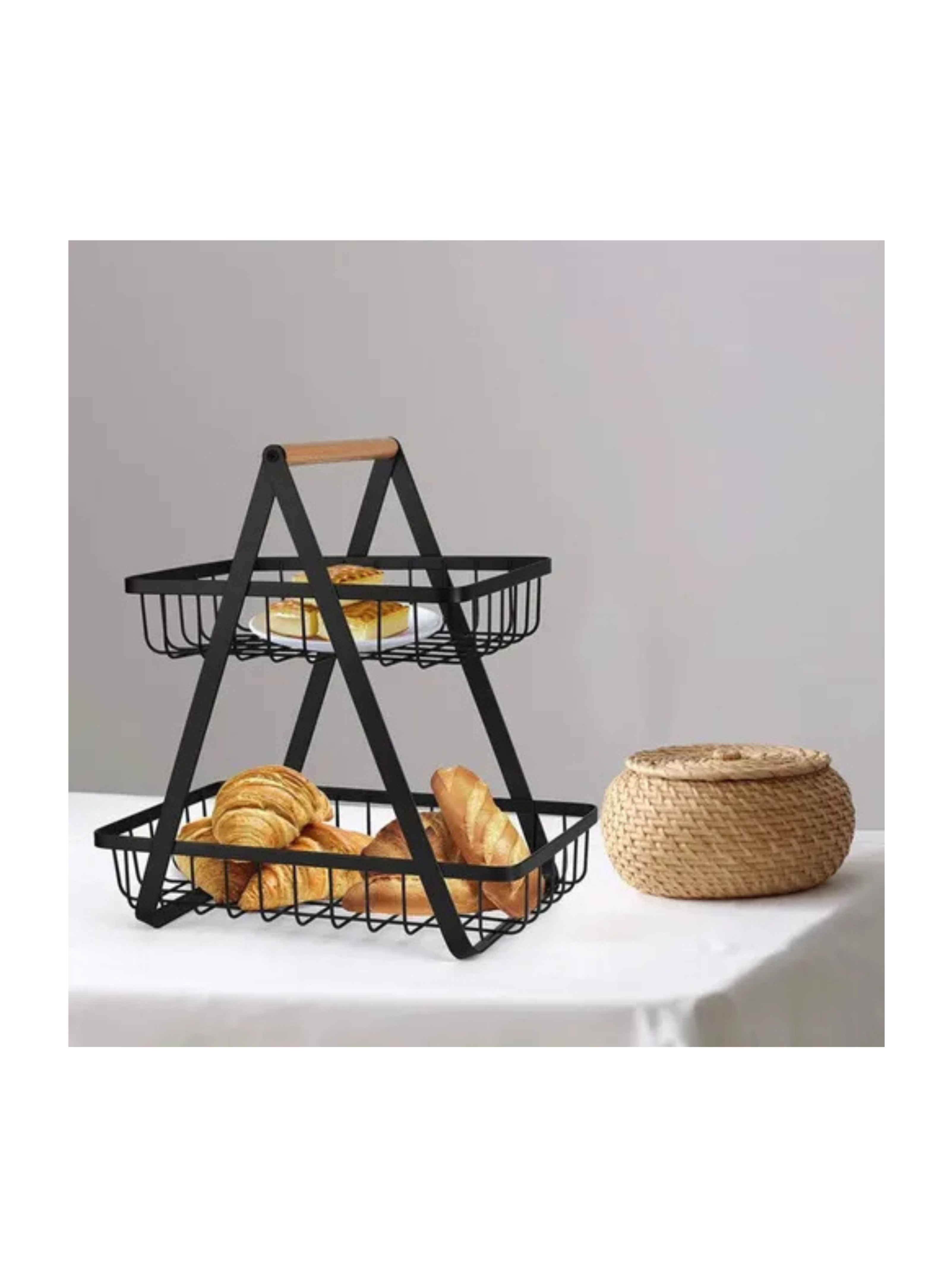 Frutero De Mesa Canasto Para Frutas Cocina Hogar 2 Niveles Color Negro-2