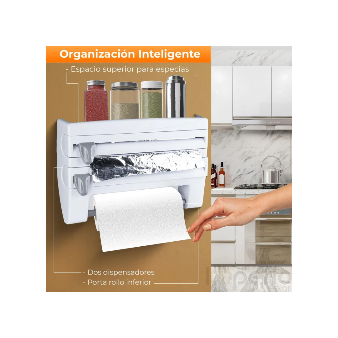 Porta Rollos de Cocina 4 en 1 Dispensador de Aluminio Papel y Especias-3