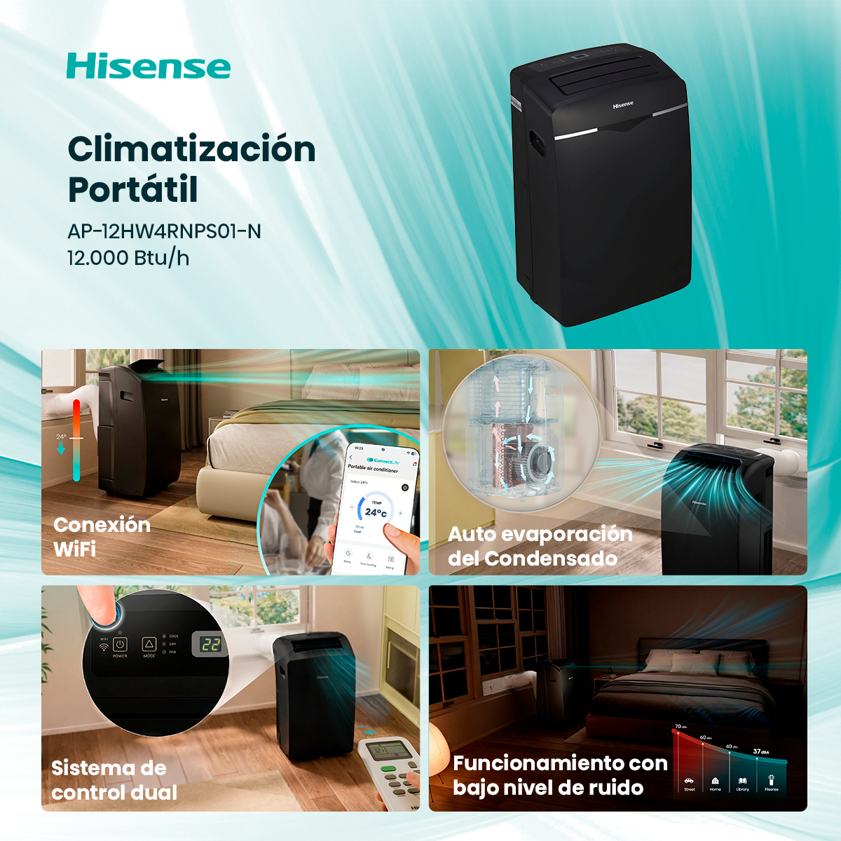 Aire Acondicionado Port til Hisense 12000BTU R32 WiFi AP 12HW4RNPS01 N-2
