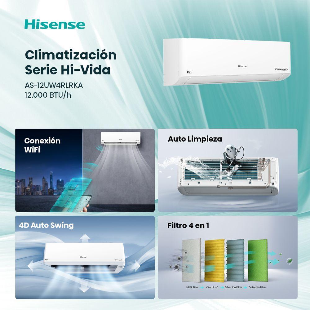 Aire Acondicionado Hisense Hi Vida 12000BTU R32 Inverter WiFi AS 12UW4RLRKA-2