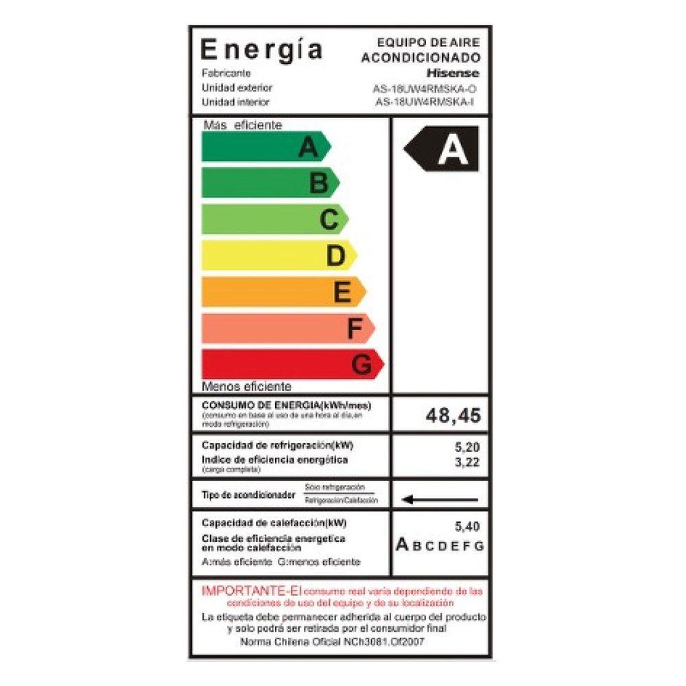 Aire Acondicionado Hisense Hi Vida 18000BTU R32 Inverter WiFi AS 18UW4RMSKA-8