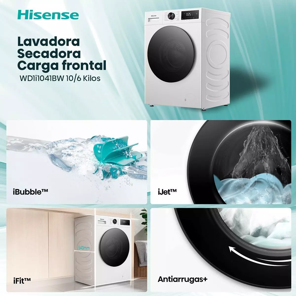 Lavadora Secadora Hisense Carga Frontal 10/6 Kg WD1I1041BW-2