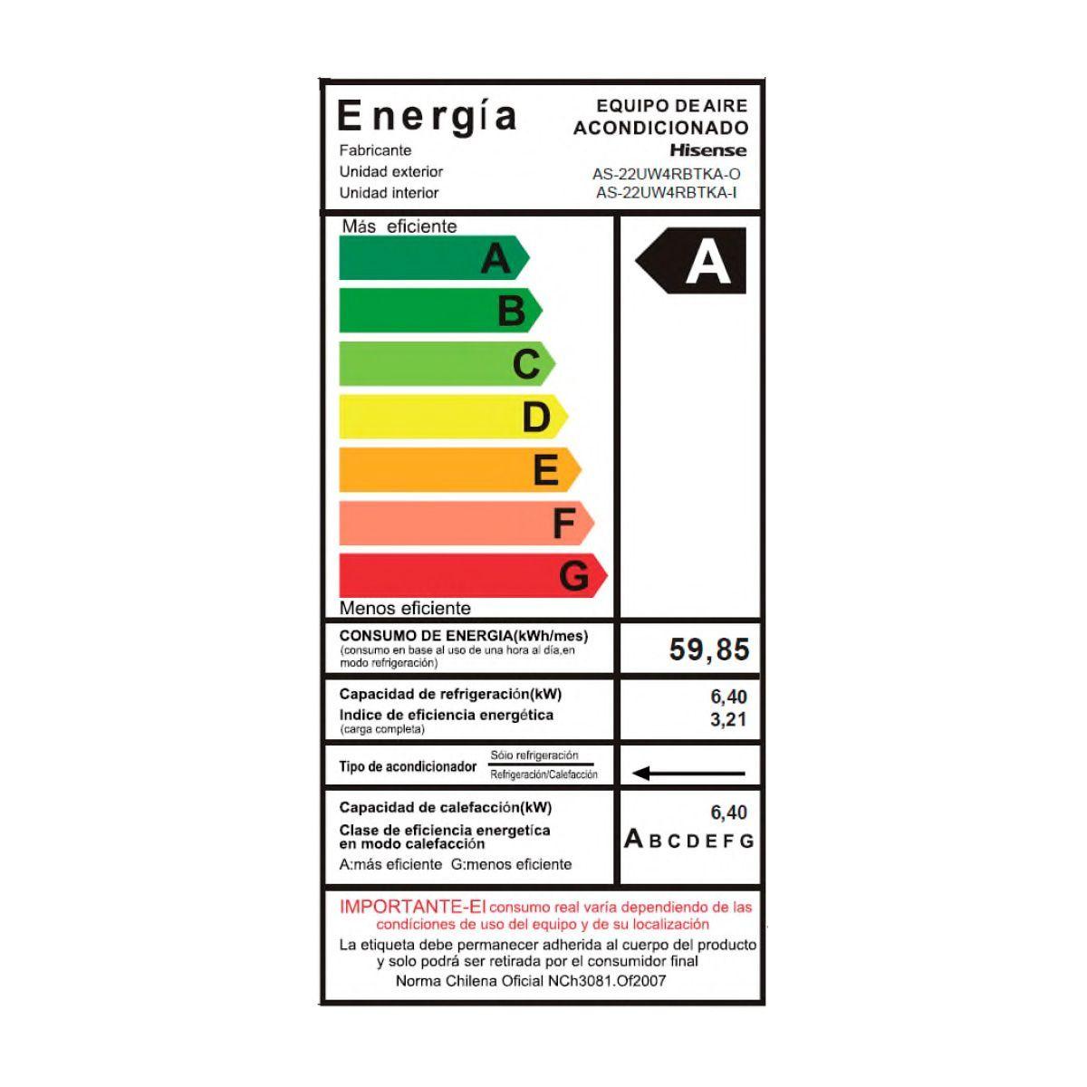 Aire Acondicionado Hisense Hi Vida 22000BTU H R32 Inverter WiFi AS 22UR4RBTKA-8