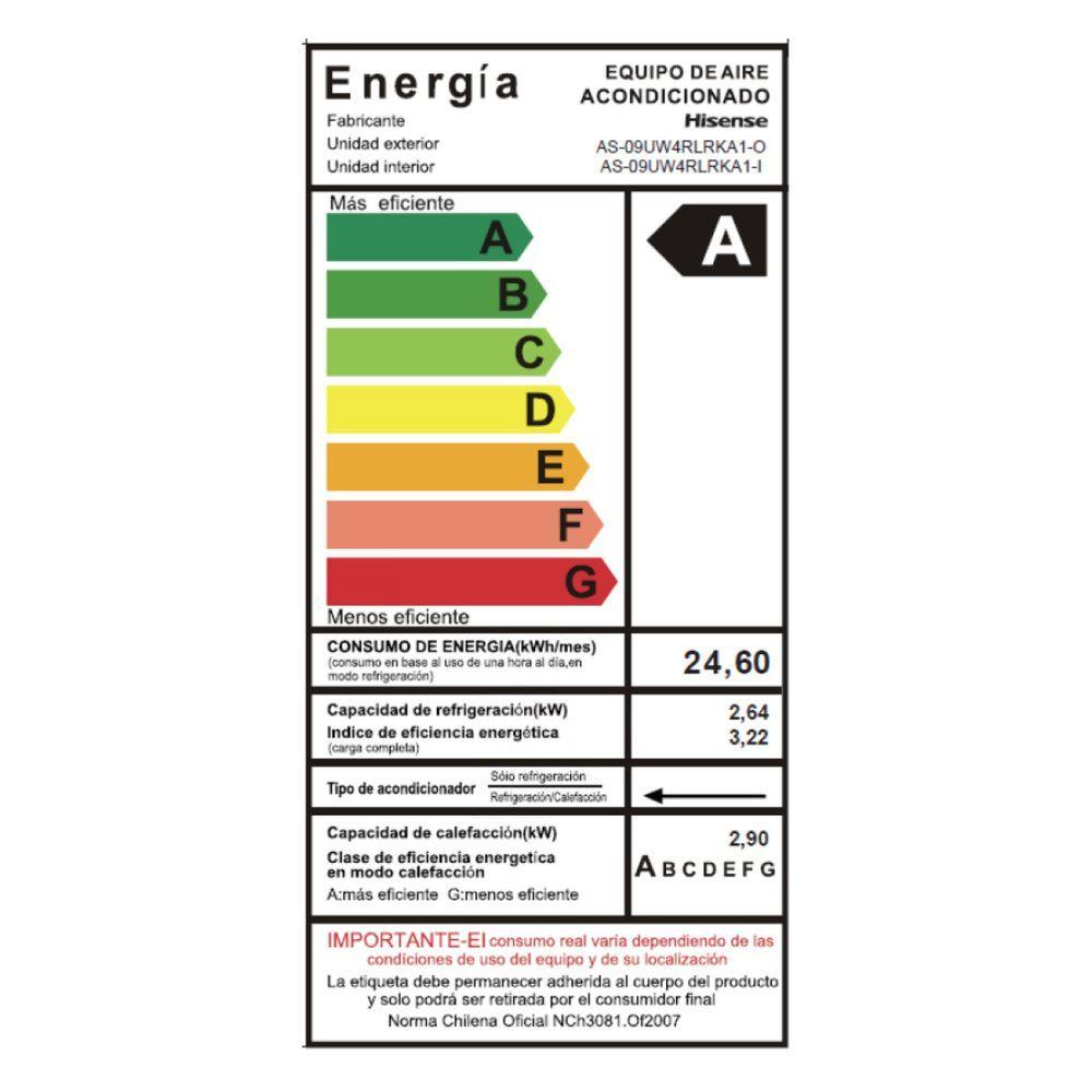 Aire Acondicionado Hisense Hi Vida 9000BTU R32 Inverter WiFi AS 09UW4RLRKA1-6