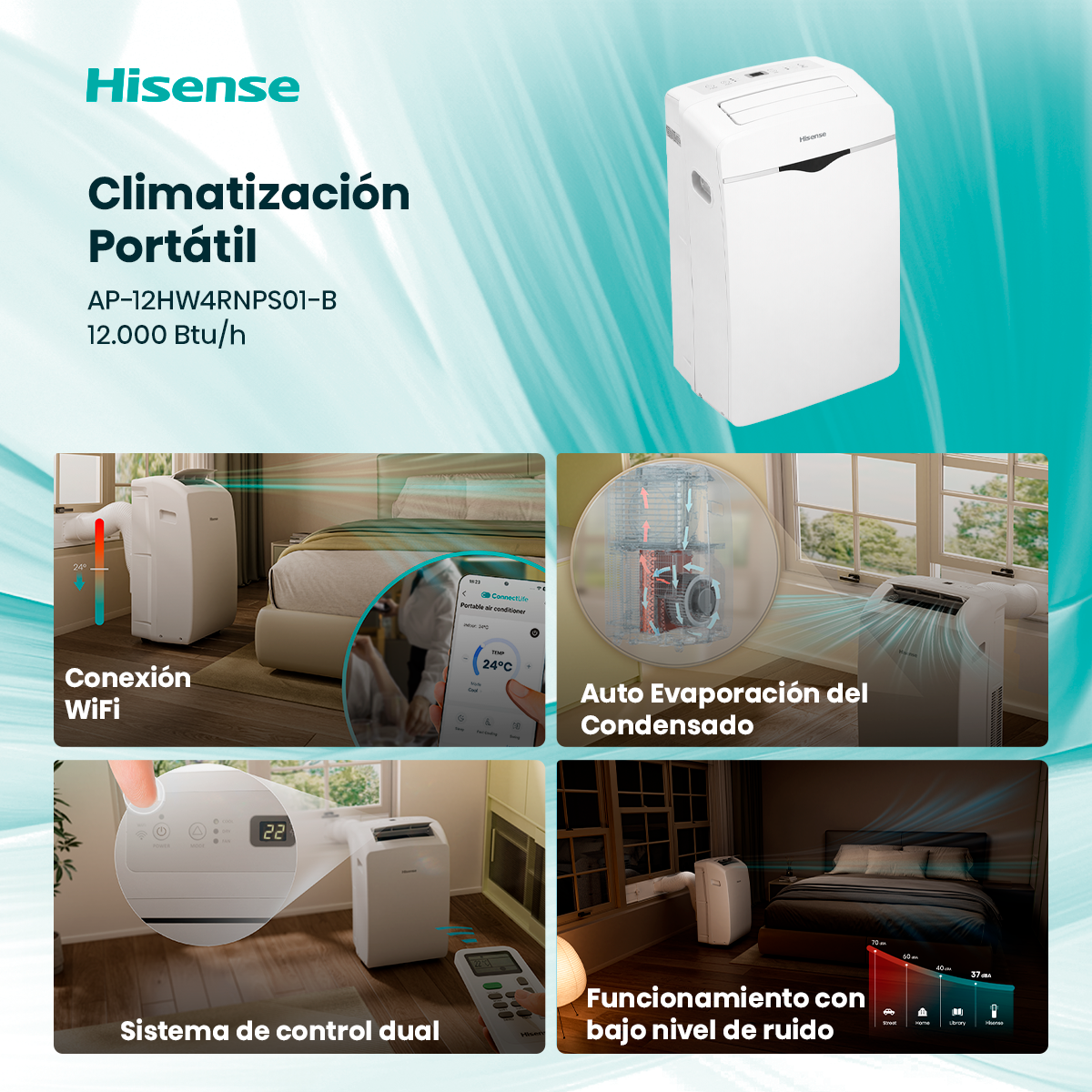 Aire Acondicionado Port til Hisense 12000BTU R32 WiFi AP 12HW4RNPS01 Blanco-2