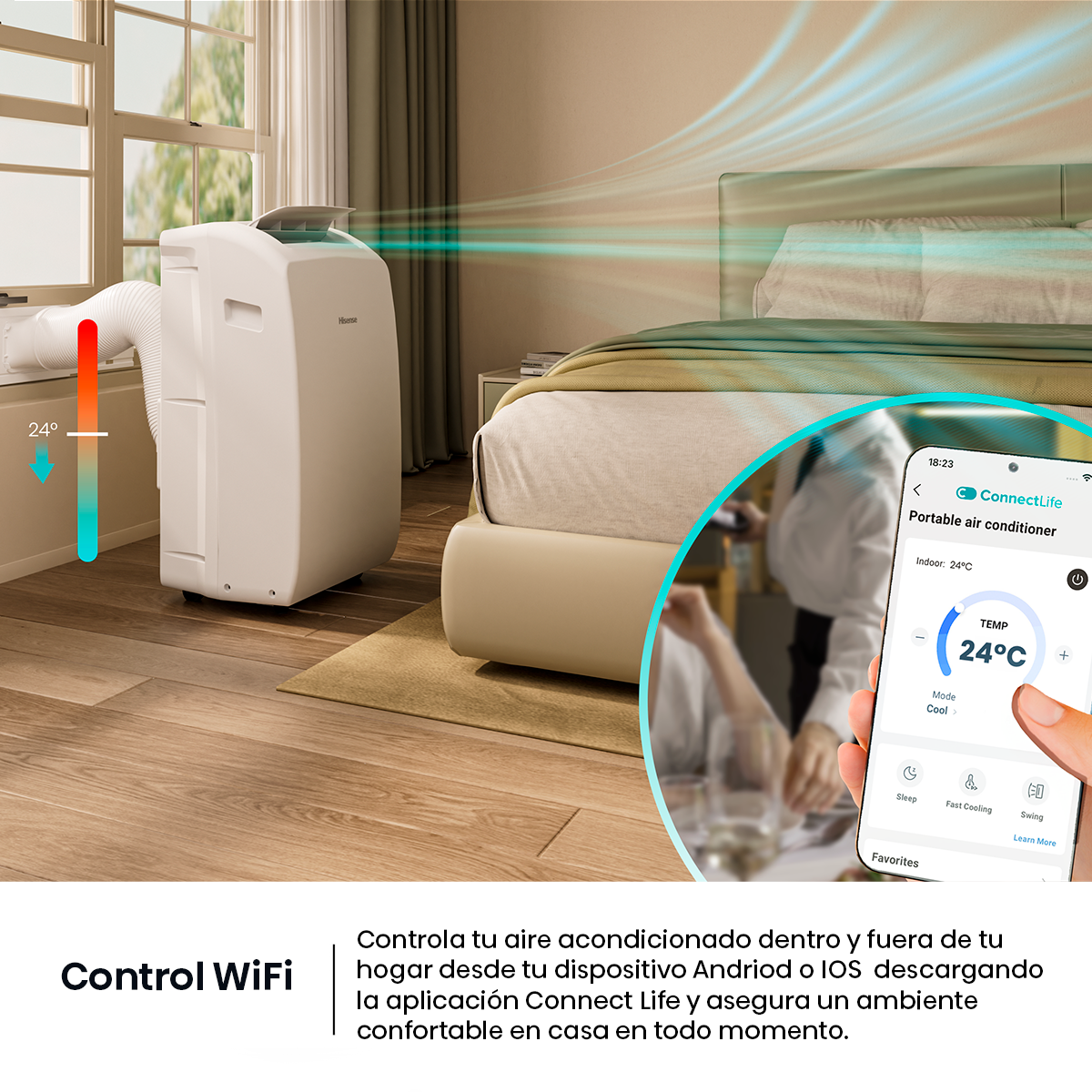 Aire Acondicionado Port til Hisense 12000BTU R32 WiFi AP 12HW4RNPS01 Blanco-3