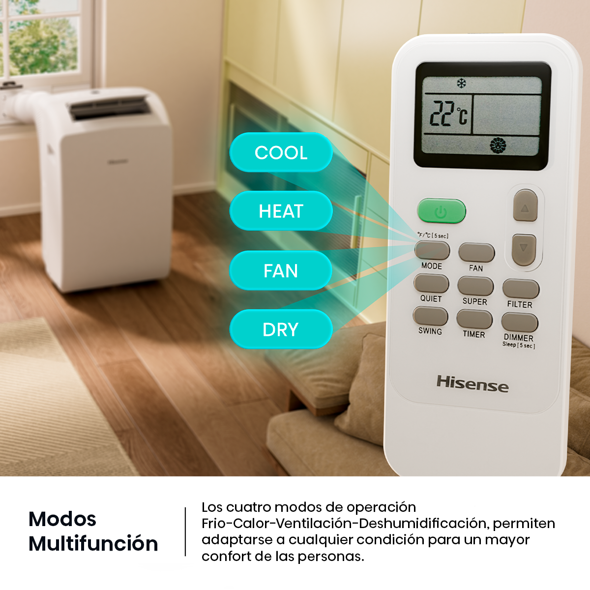 Aire Acondicionado Port til Hisense 12000BTU R32 WiFi AP 12HW4RNPS01 Blanco-8