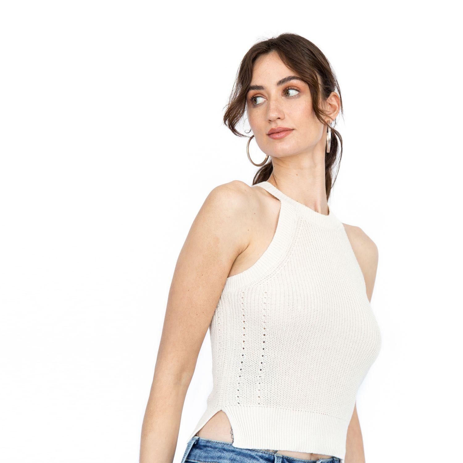Polera Tejida Halter Graciela Crema Racaventura-1