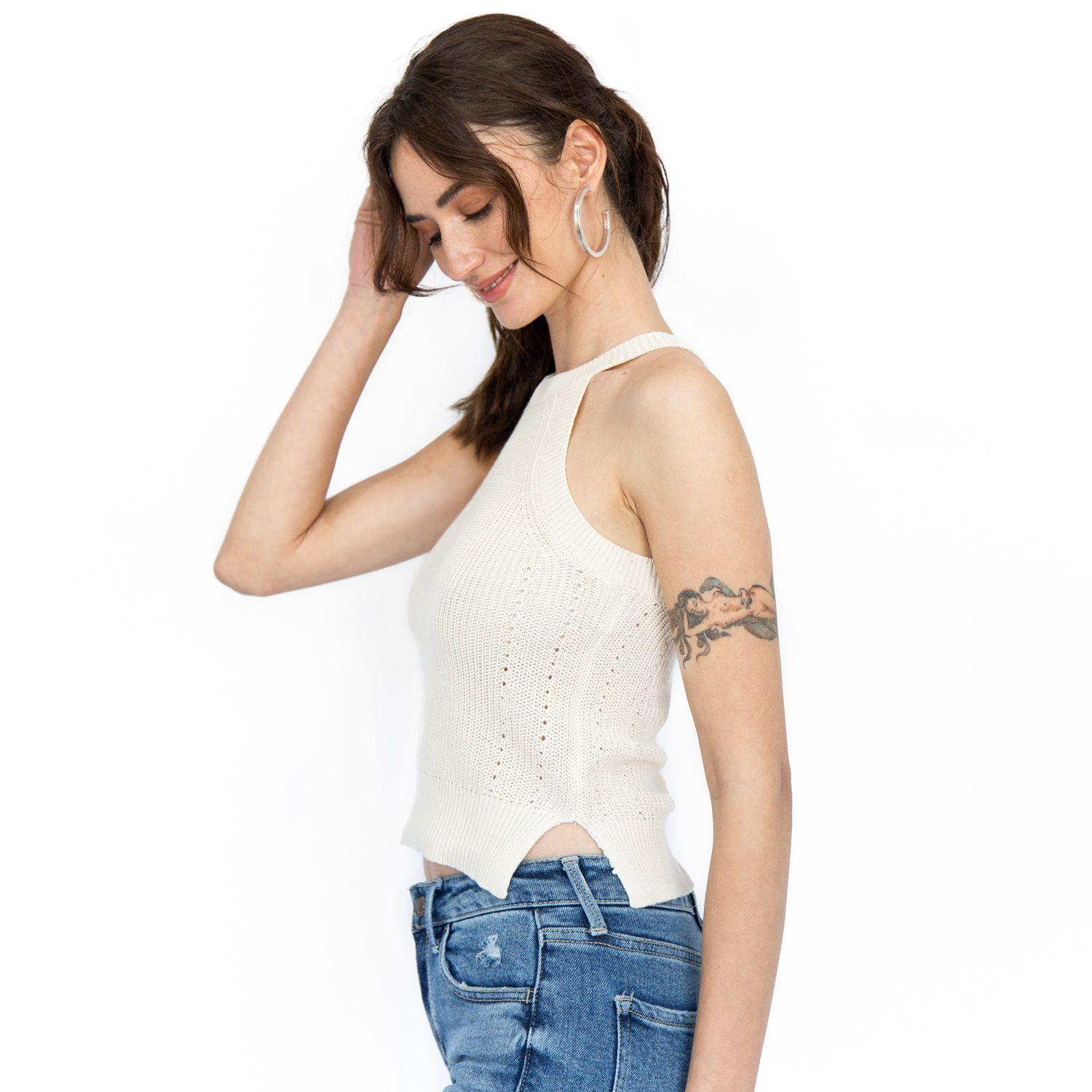 Polera Tejida Halter Graciela Crema Racaventura-2