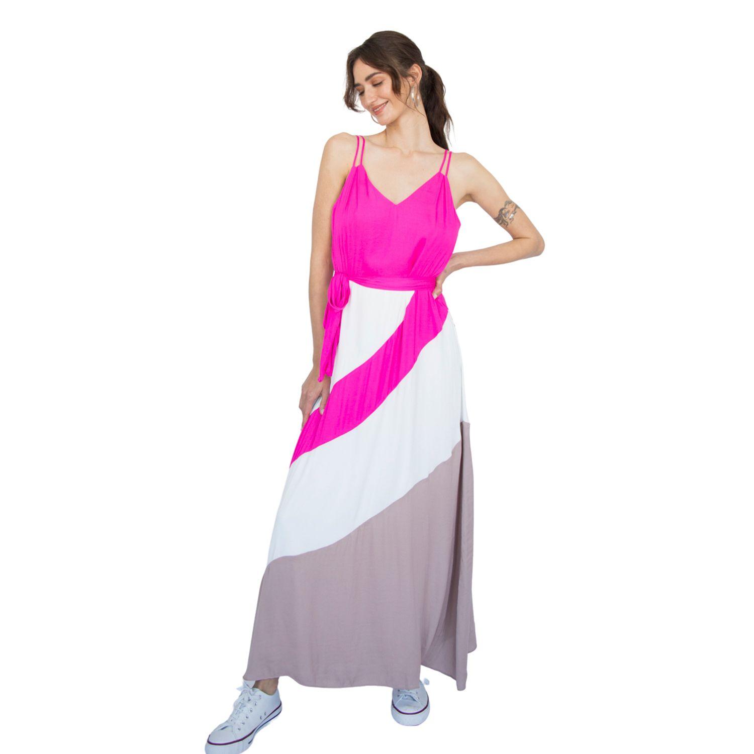 Vestido Largo Color Block Craig Fucsia Racaventura-0