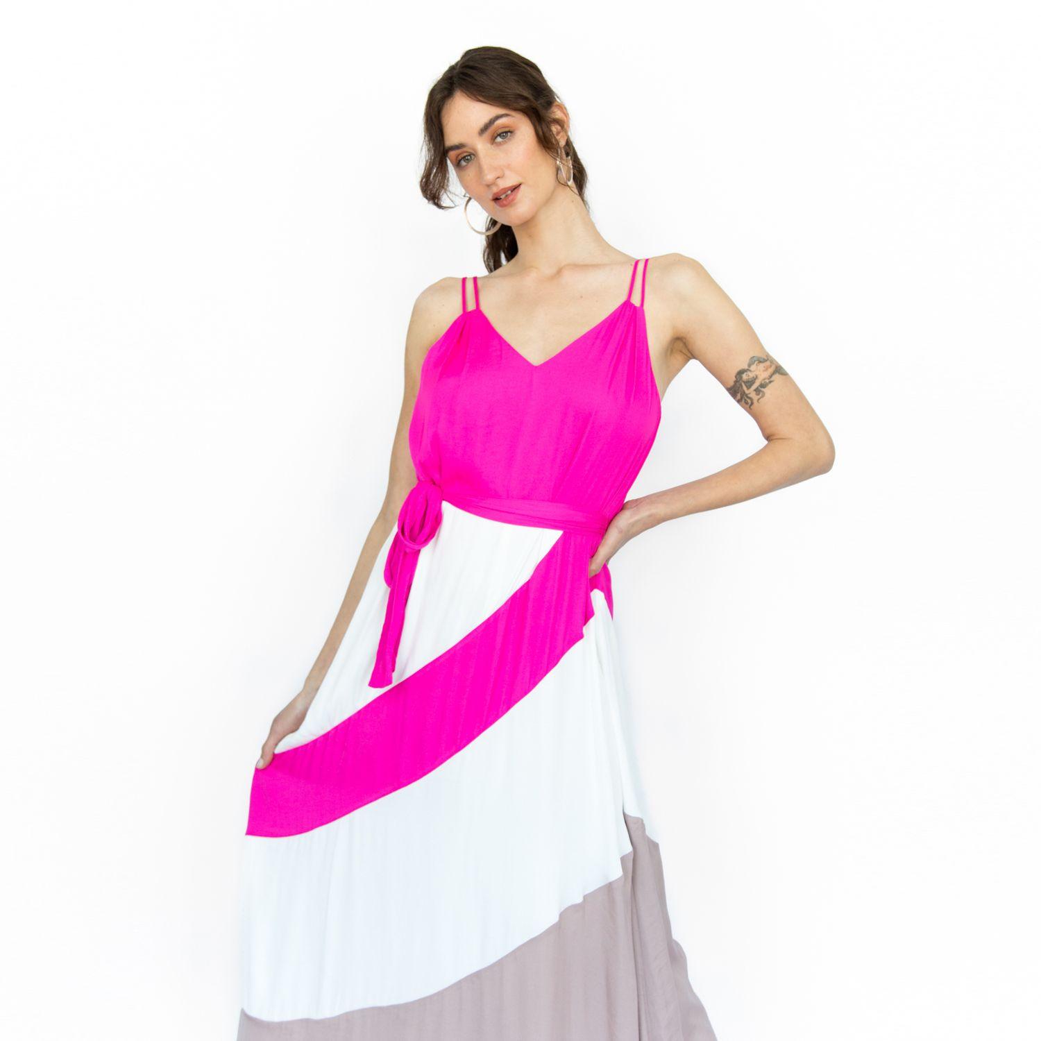 Vestido Largo Color Block Craig Fucsia Racaventura-1