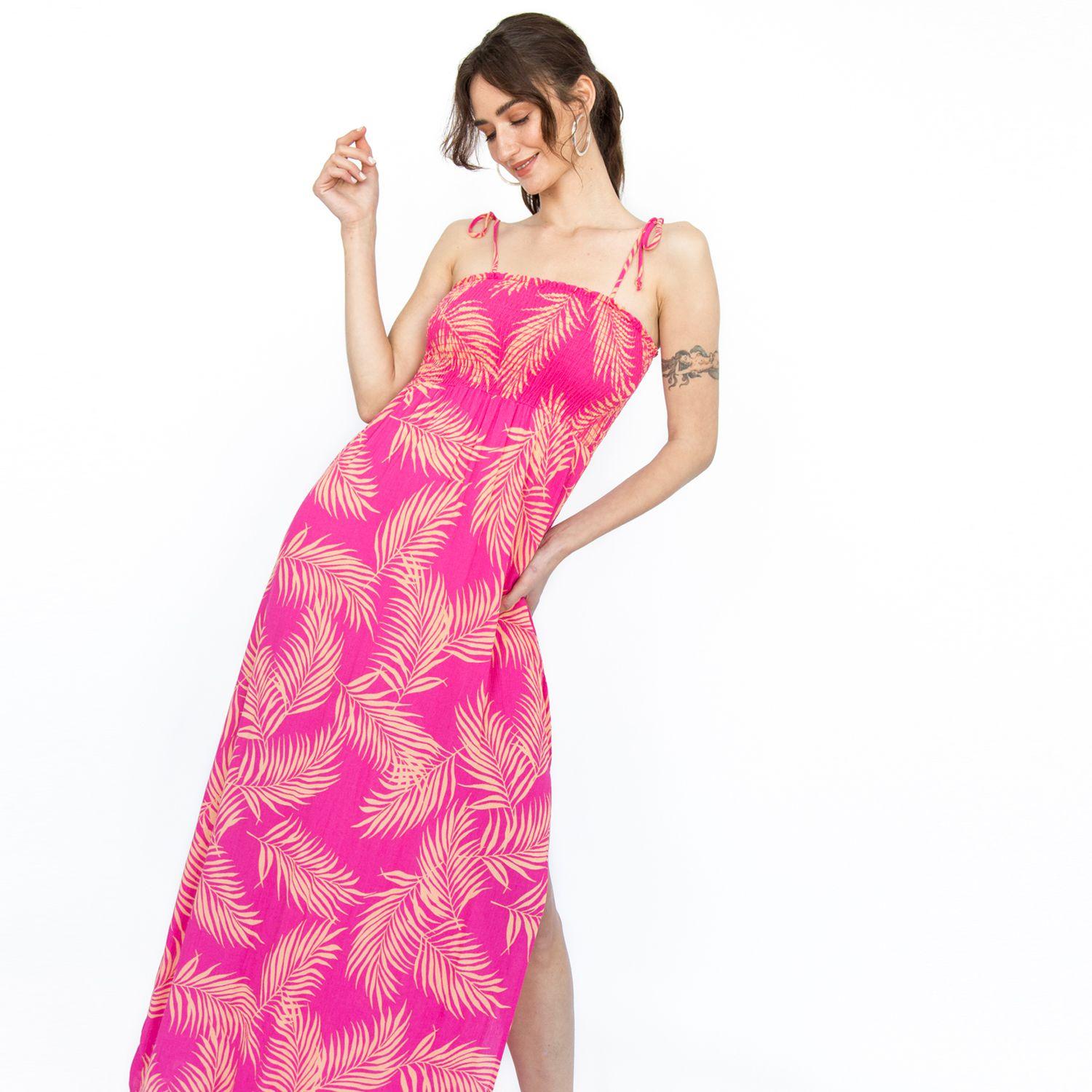 Vestido Largo Hojas Melanie Fucsia Racaventura-1