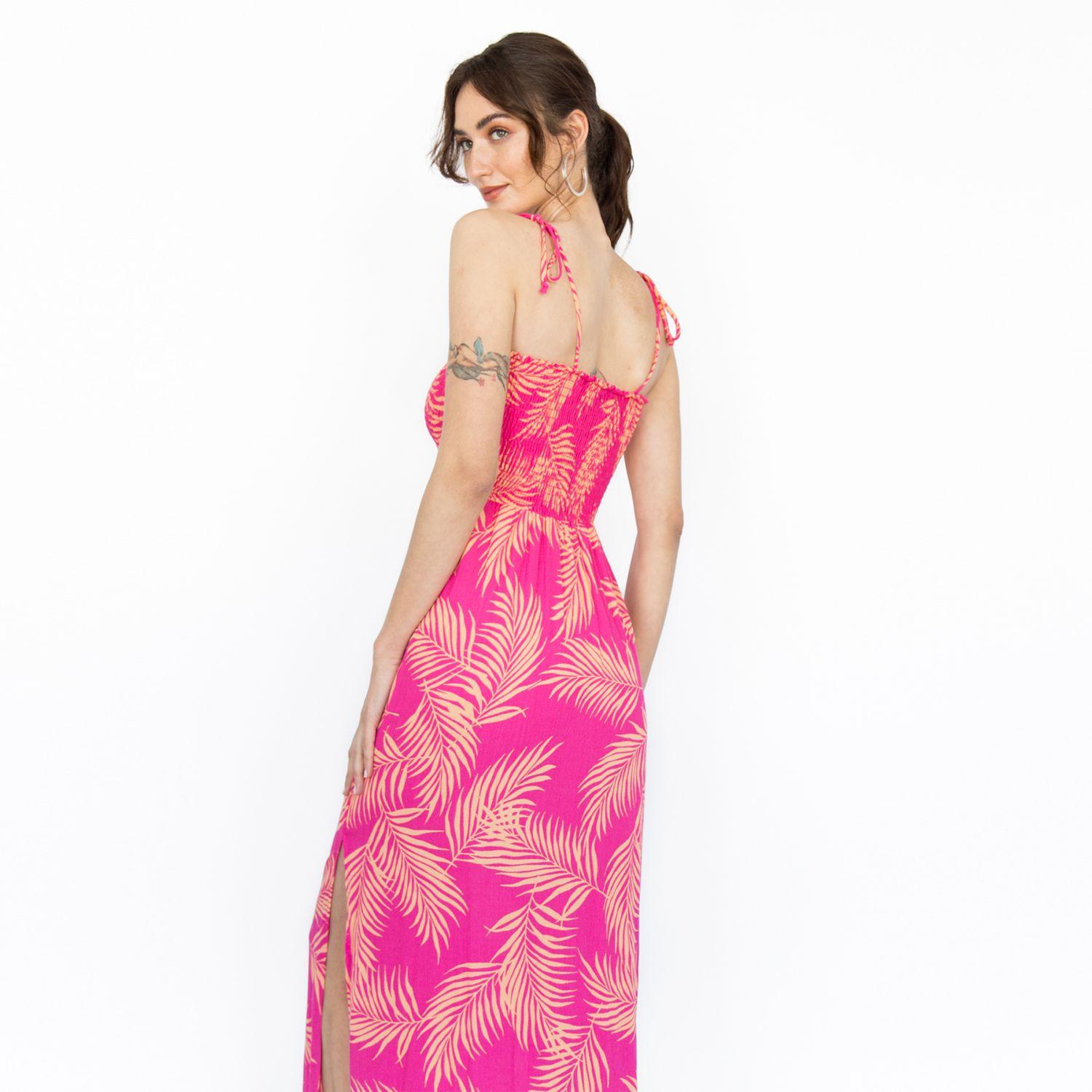 Vestido Largo Hojas Melanie Fucsia Racaventura-3