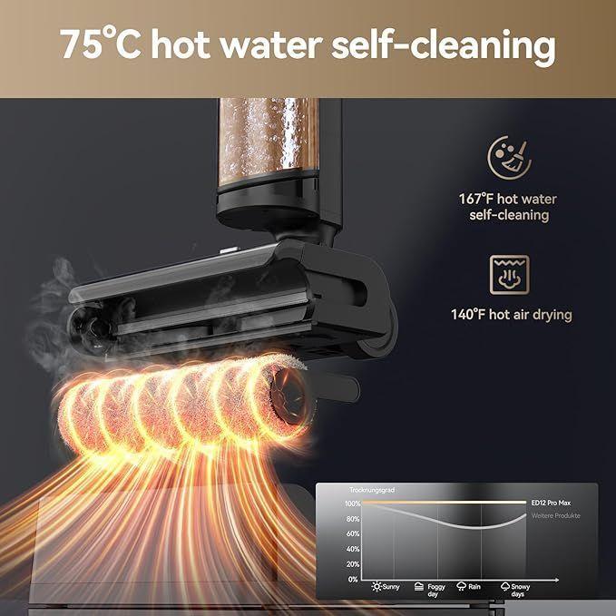 Marca JONR ED12 Pro Max – Aspiradora inalámbrica en seco y húmedo, con diseño plano de 180°-2