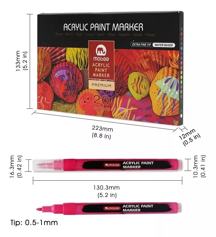 Marcadores Acrílicos Lápices 20 Color Punta Fina Tipo Posca-3