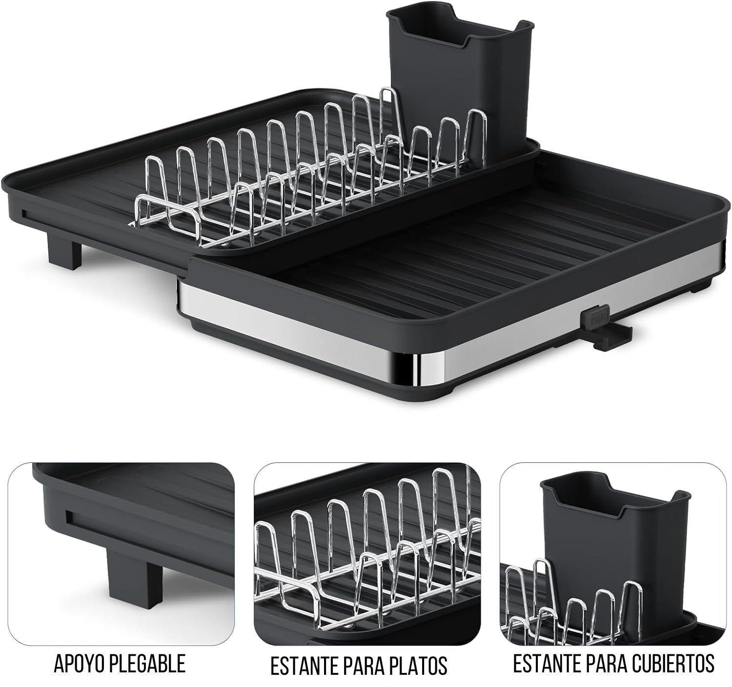 Secaplatos Escurridor Cocina Acero Inoxidable Plegable Loza-2