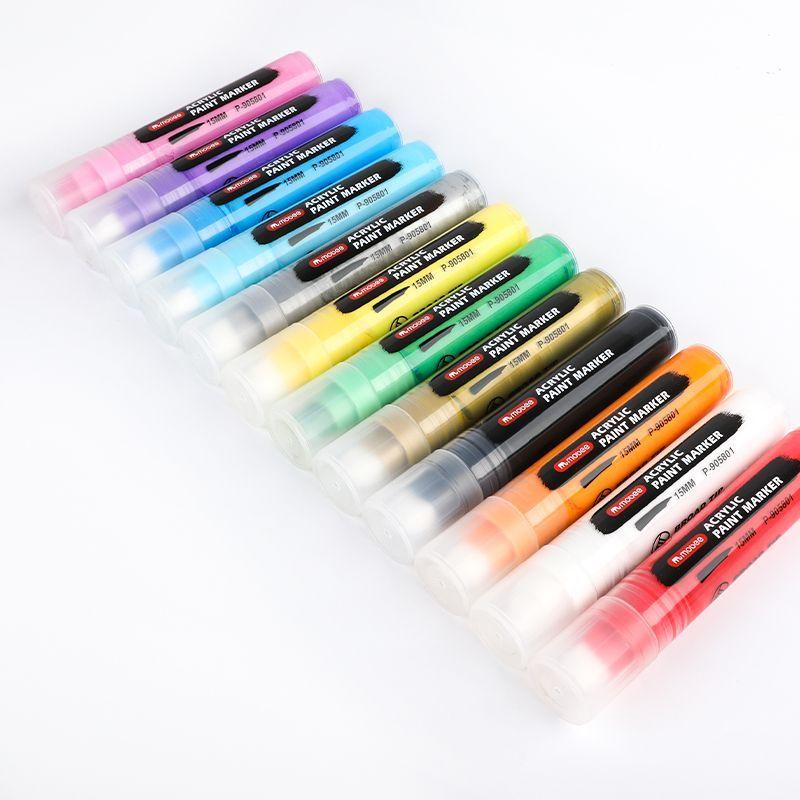 Marcadores Acrilicos Punta Gruesa 15mm Mobee 12 Colores-2