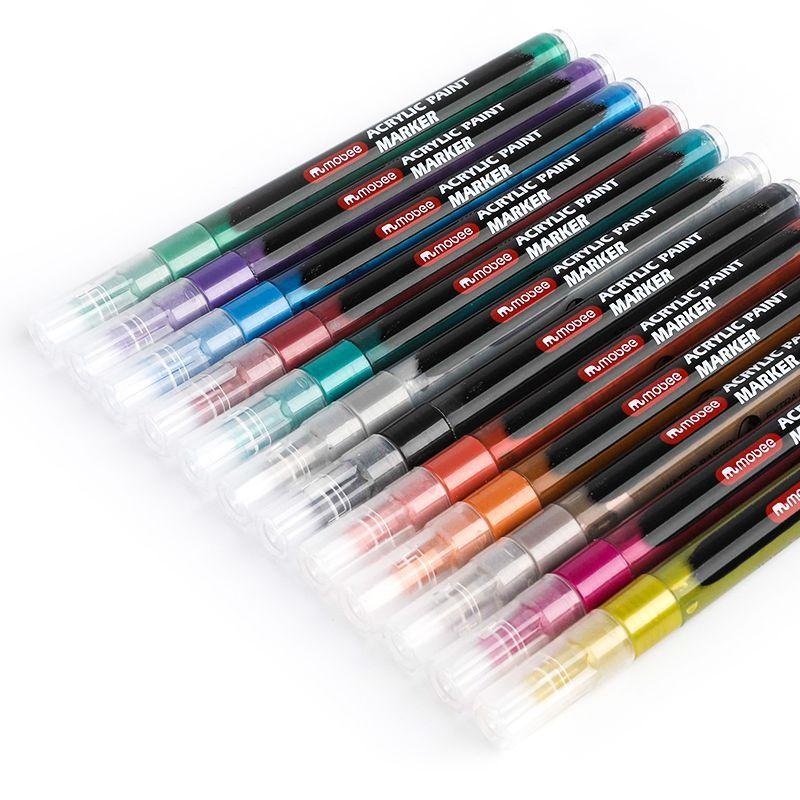 Marcadores Acrilicos Punta Fina Mobee 12 Colores Metalicos-2