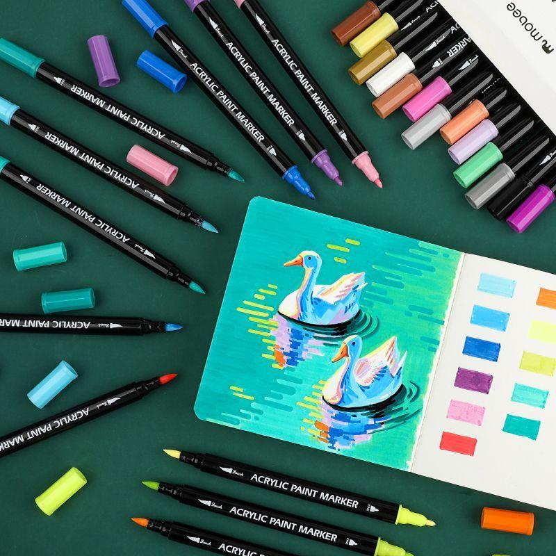 Marcadores Acrílico Doble Punta Fina/pincel Mobee 24 Colores-3