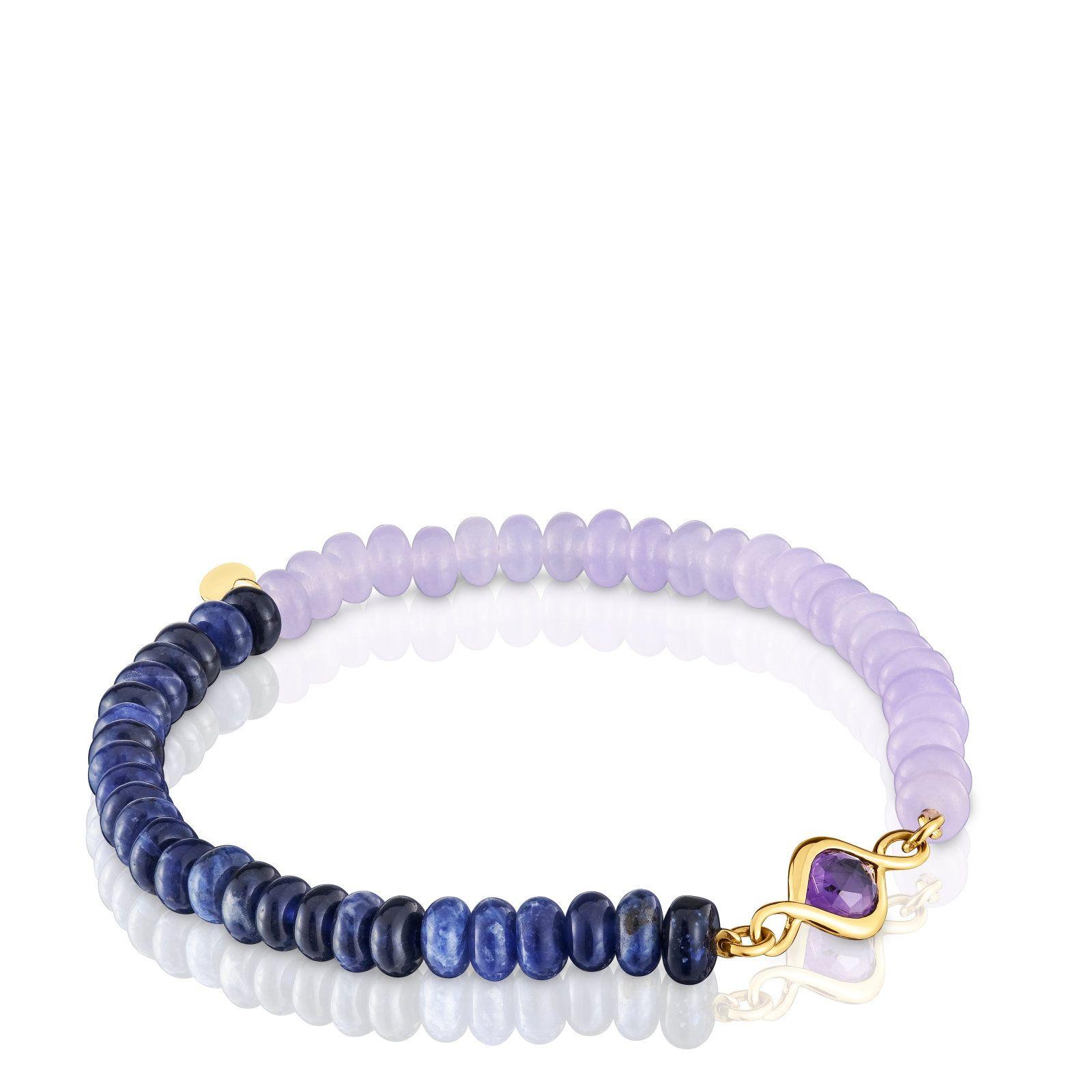 Pulsera elástica de vermeil, amatista y gemas Alma Motif-0