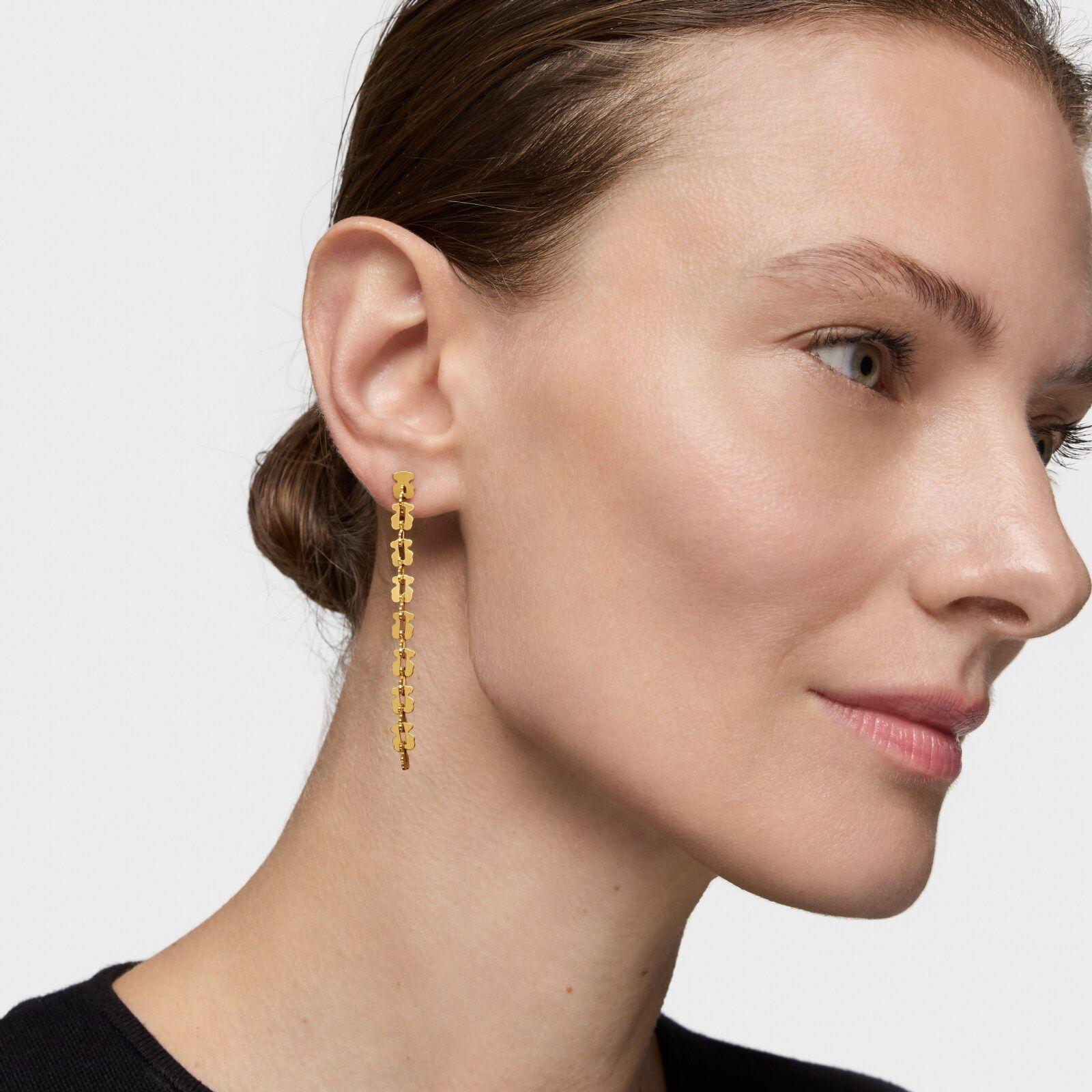 Pendientes largos de acero en color dorado con motivos oso Carrusel-4