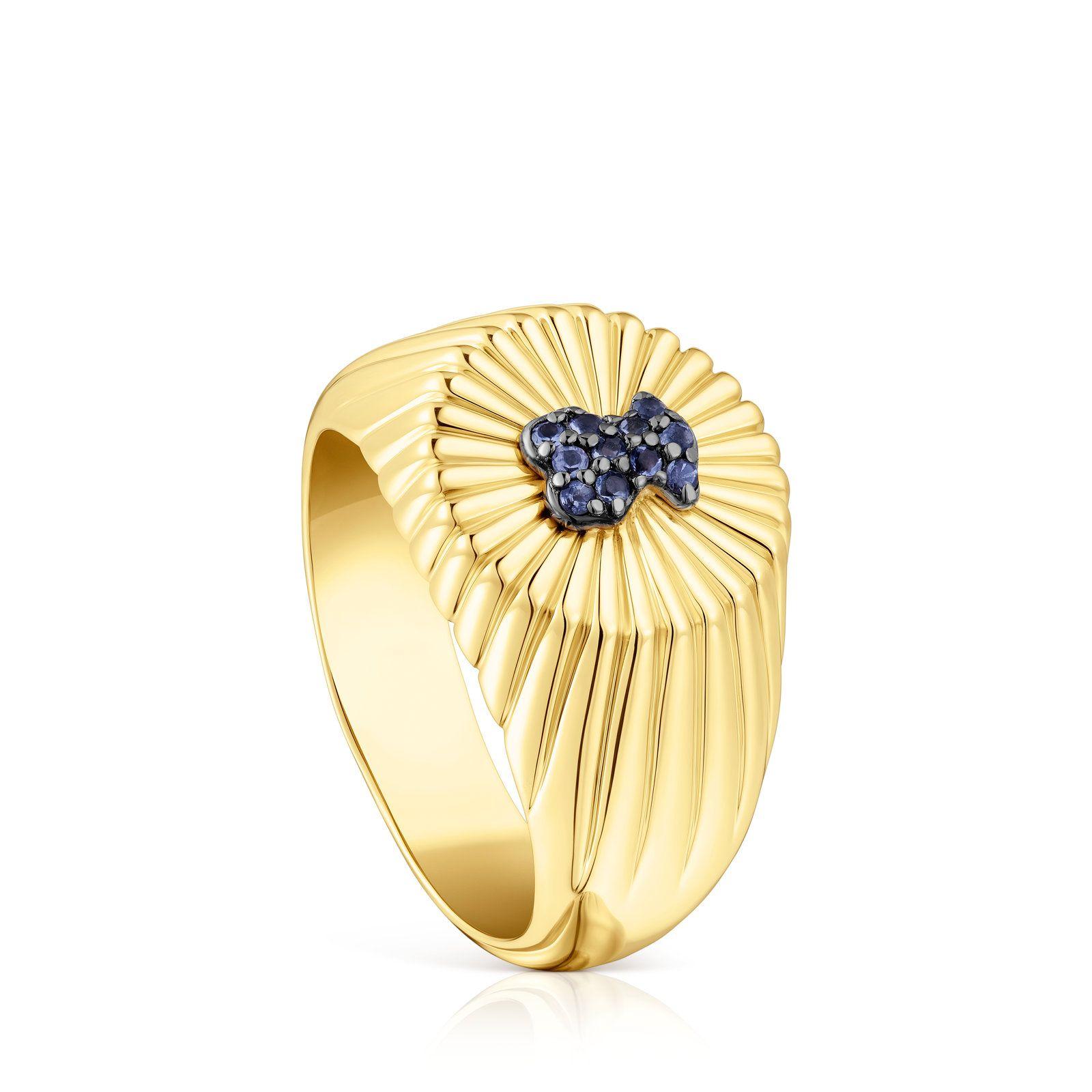 Sello de plata vermeil y oso con iolitas Iris Motif-0