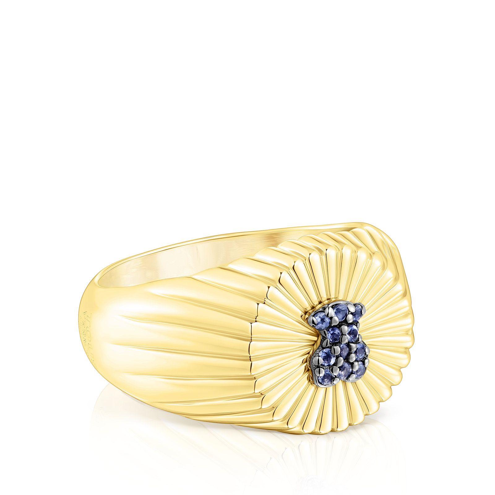 Sello de plata vermeil y oso con iolitas Iris Motif-1