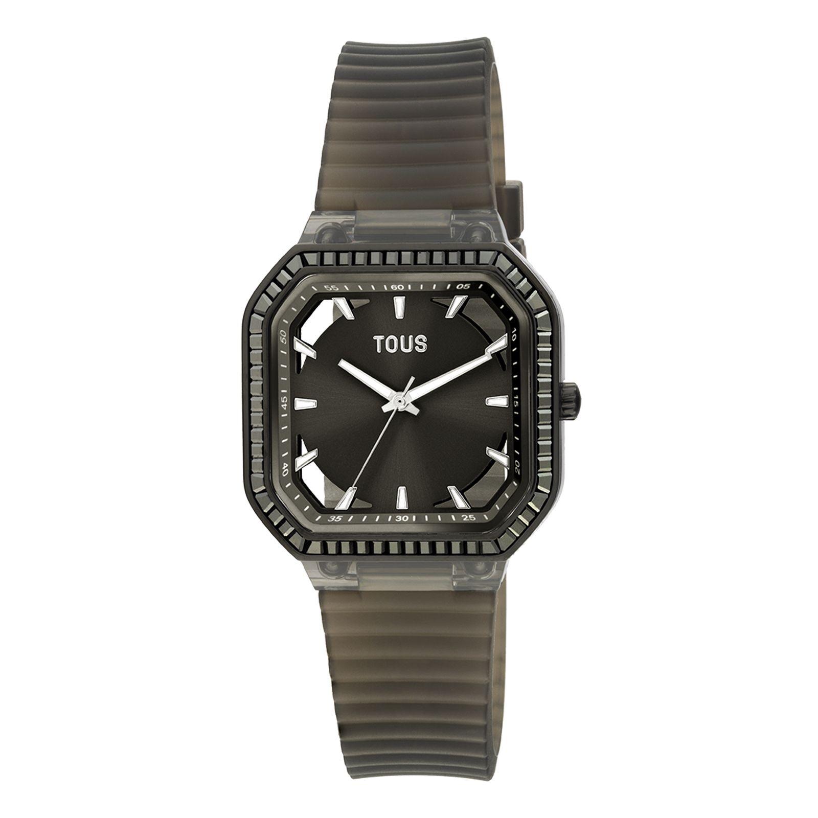 Reloj analógico de acero IP negro con zirconitas Gleam Fresh-0
