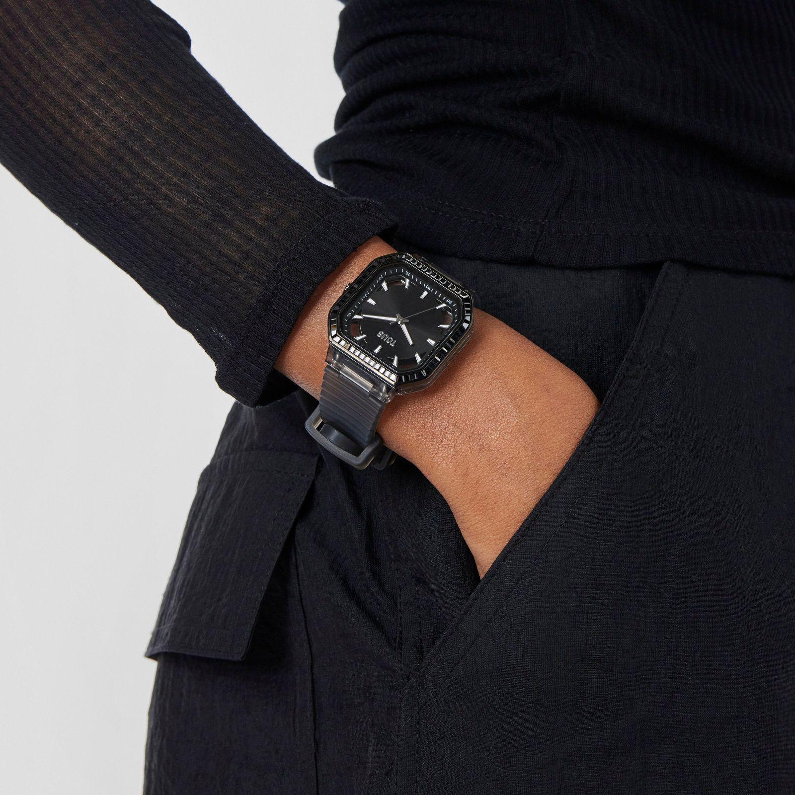 Reloj analógico de acero IP negro con zirconitas Gleam Fresh-4