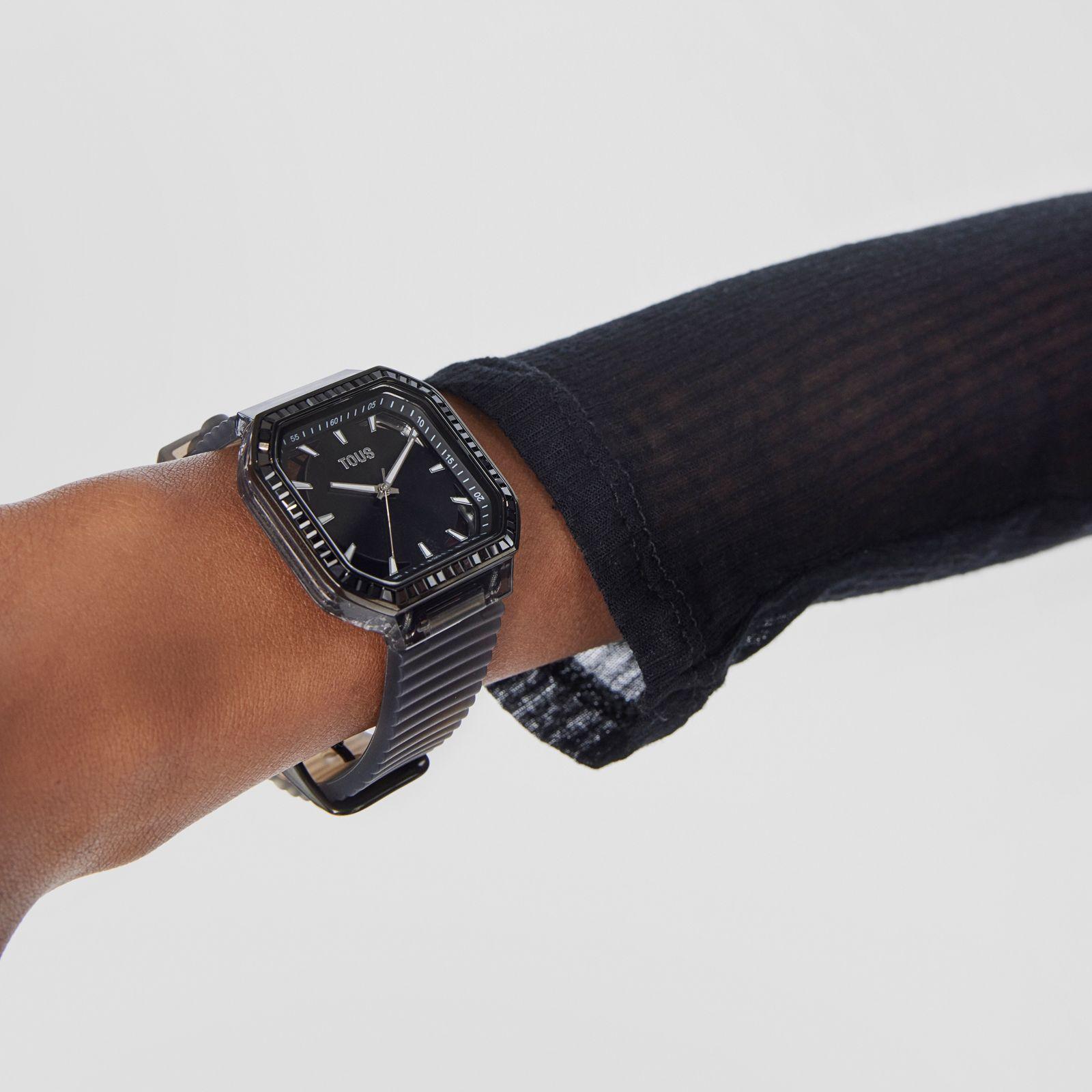 Reloj analógico de acero IP negro con zirconitas Gleam Fresh-5