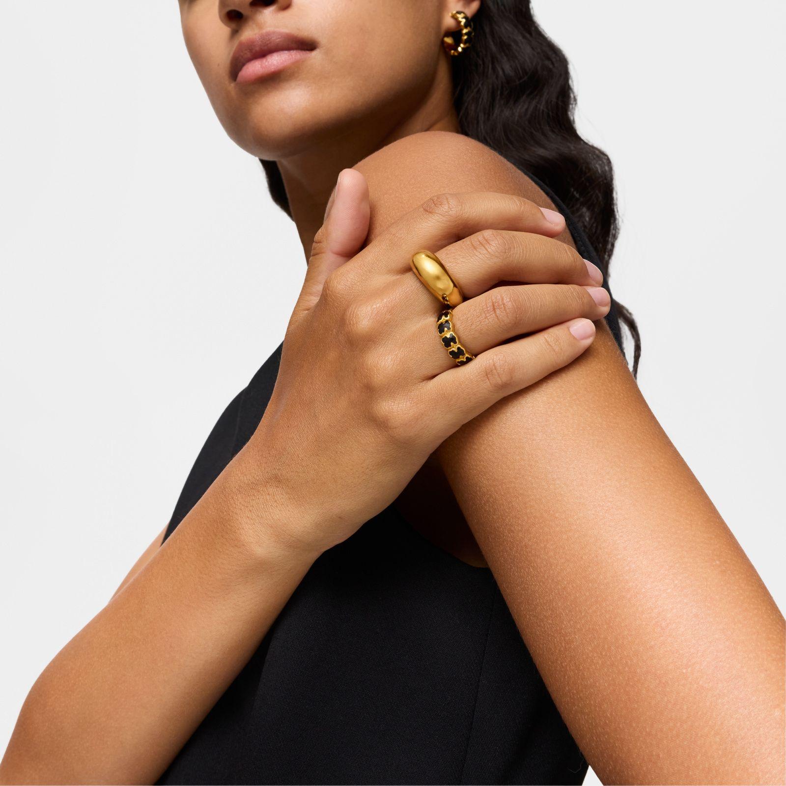 Anillo mediano baño de oro 18 kt sobre plata y osos en ónix-4