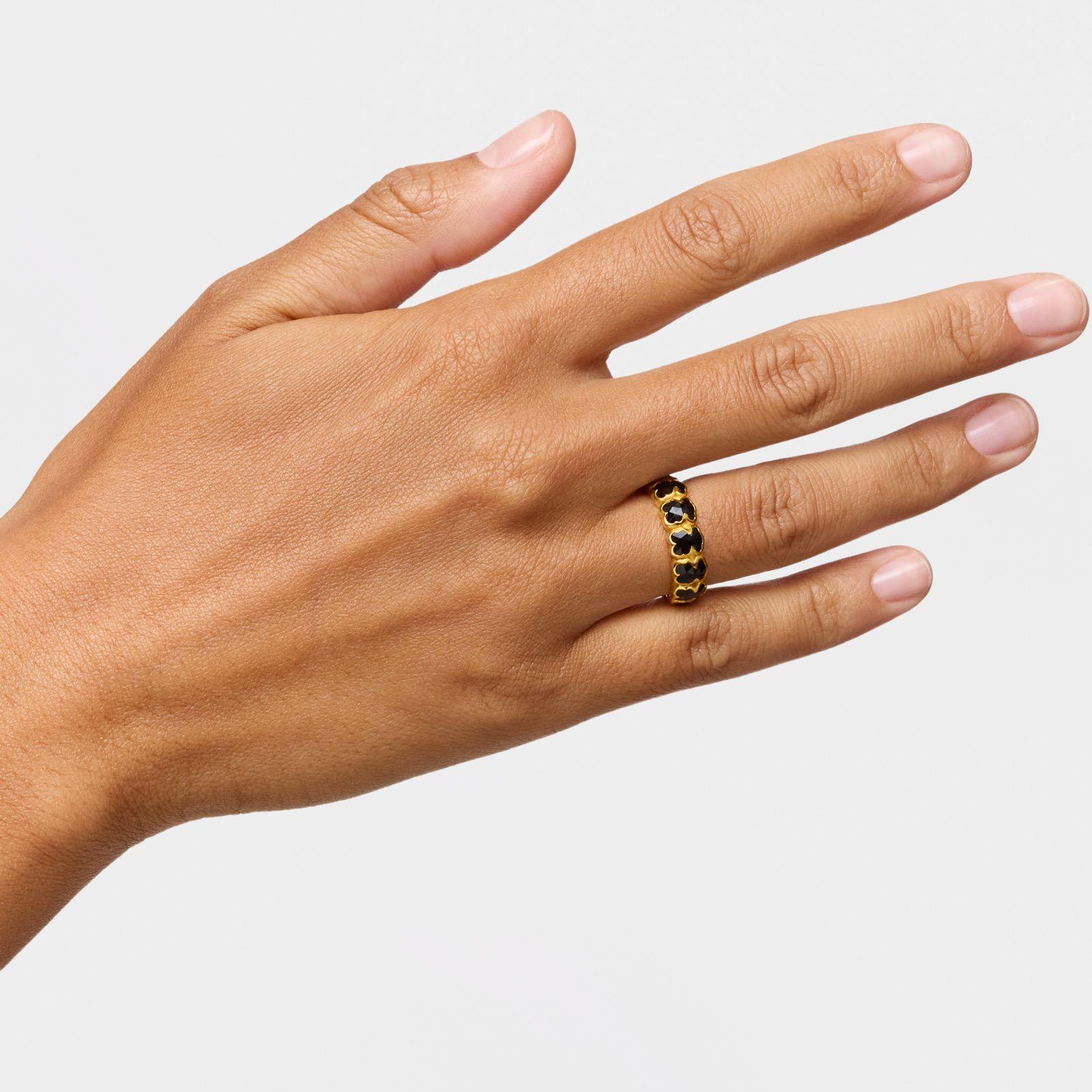 Anillo mediano baño de oro 18 kt sobre plata y osos en ónix-5